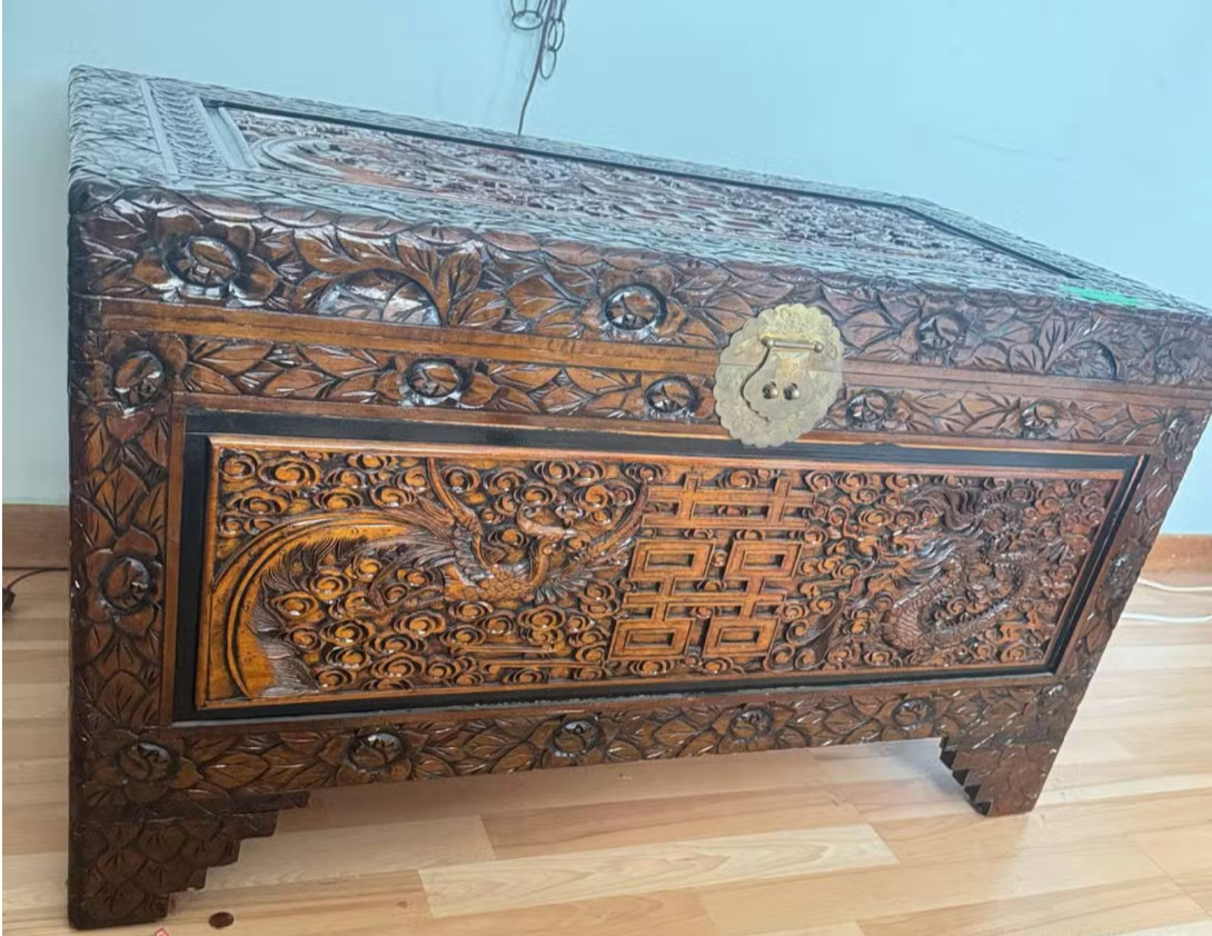 Dongyang Handcarved Vintage Camphor Wooden Chest Dongyang Handcarved Vintage Camphor Wooden Chest