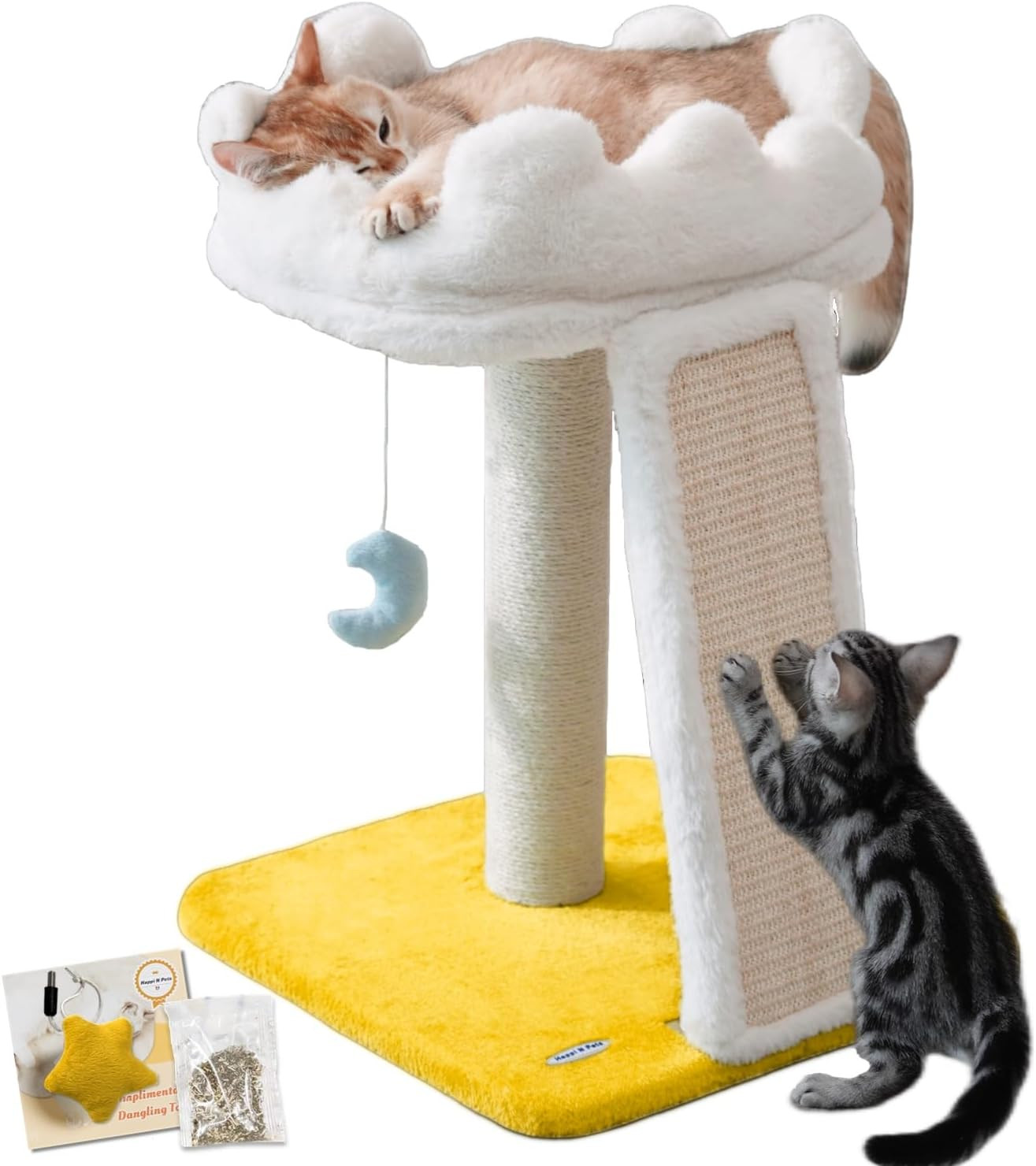 Torre para gatos con cama y rascador de nubes con juguetes y catnip suave