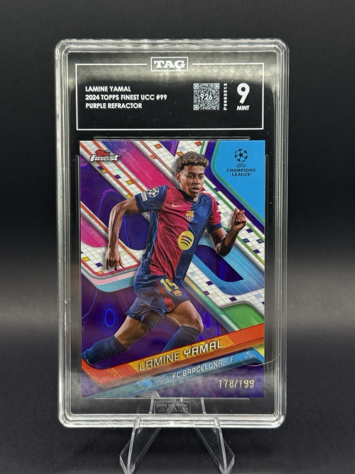 2024-25 Topps Finest Uefa Club - Lamine Yamal #99 Purple Lava 178/199 TAG 9