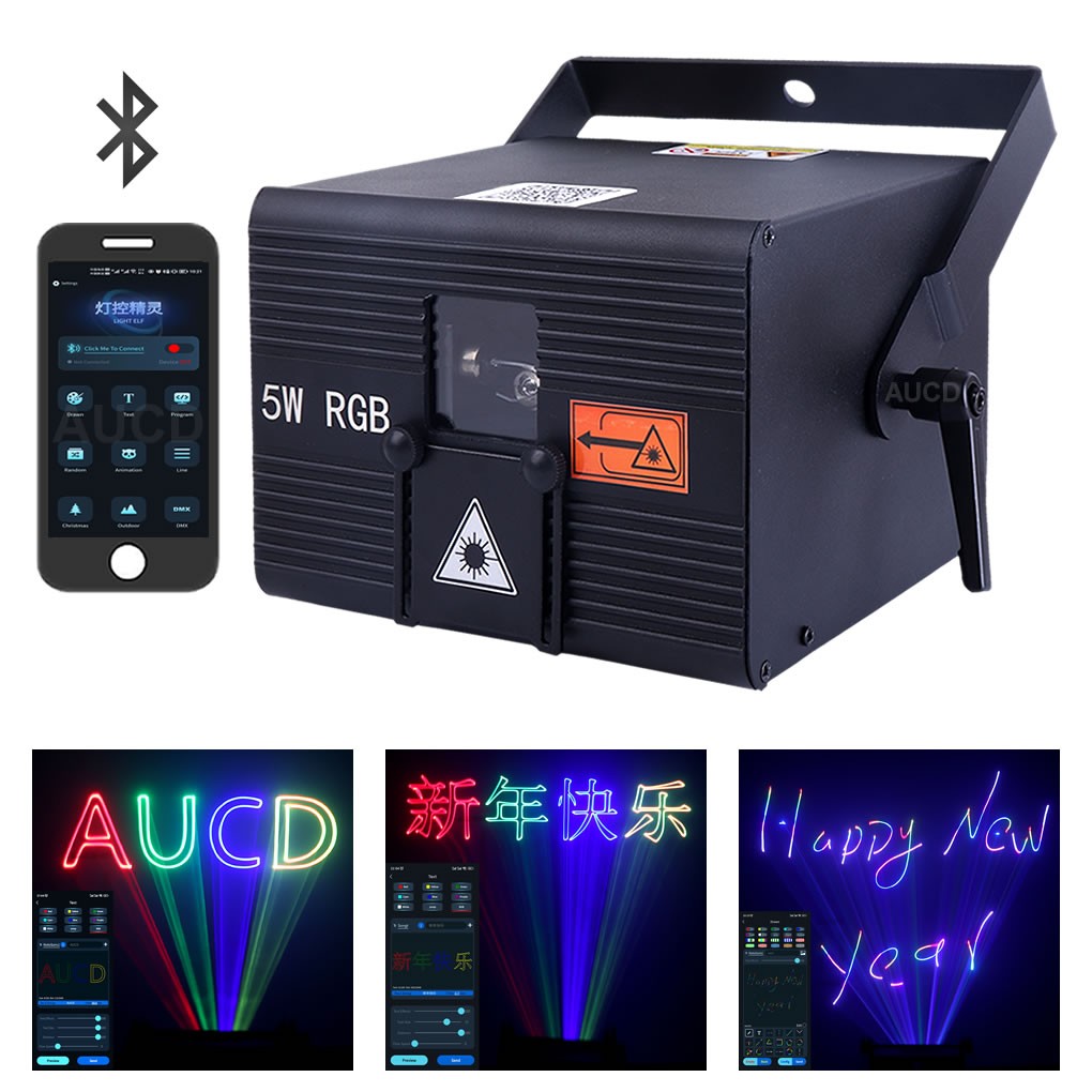 Phone App Edit Text Pattern 5W RGB iLDA DMX DJ Show Stage Projector Laser Lights