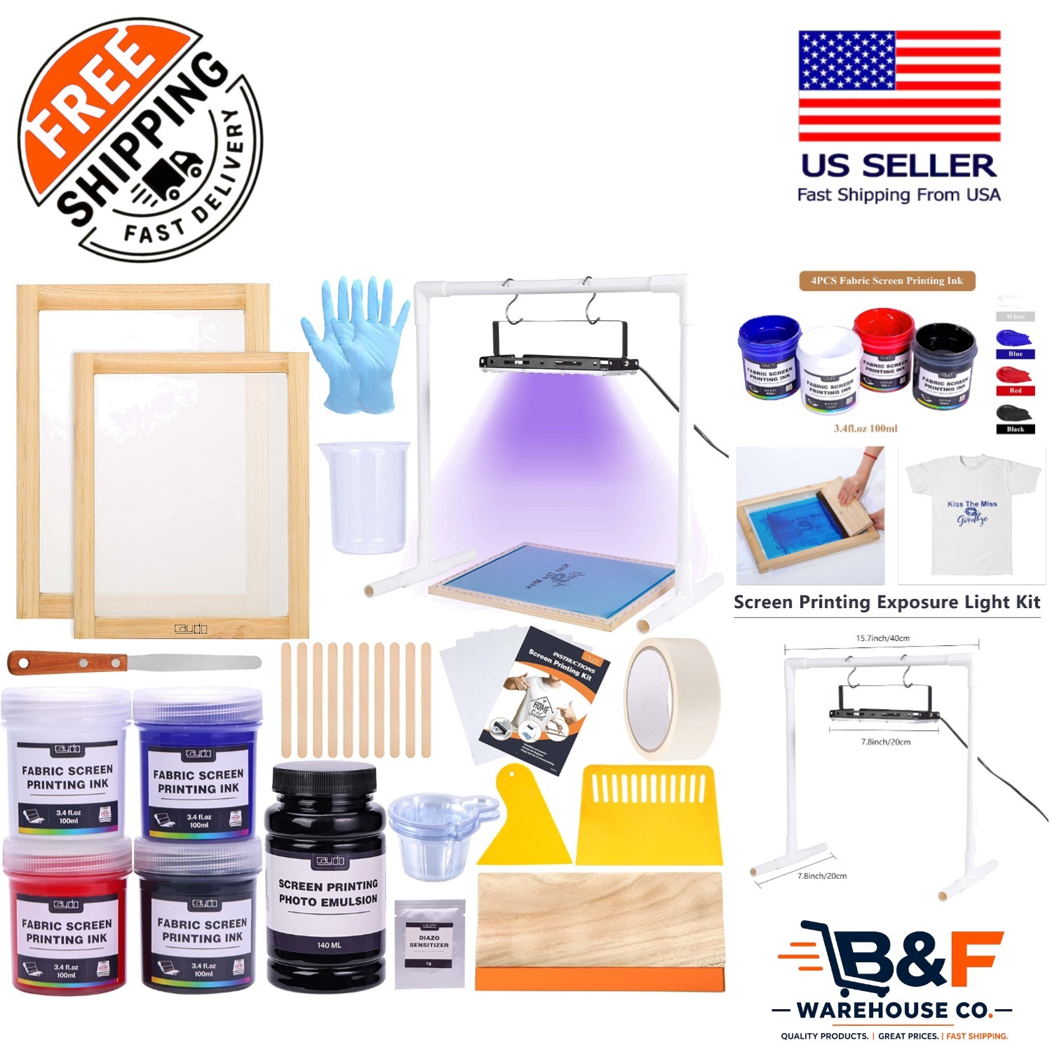 All-in-One 46-Piece DIY Screen Printing Kit with Color Inks & Instruction Manual
