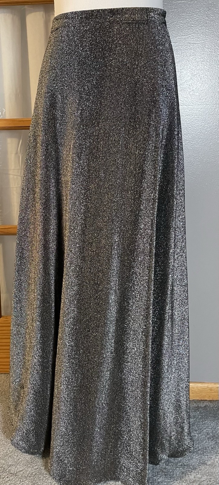 70s Ronni Nicole Maxi Skirt Sz 8 Metallic Silver Gray USA Made Holiday Party