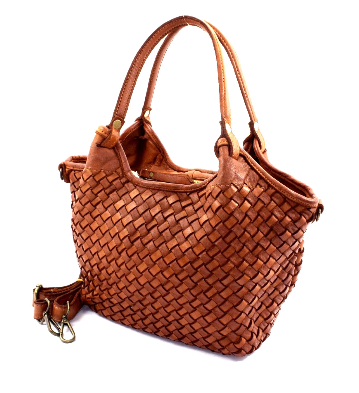 ITALIAN HAND WOVEN GENUINE WASHED LEATHER HANDBAG SATCHEL- MADE IN ITALY
