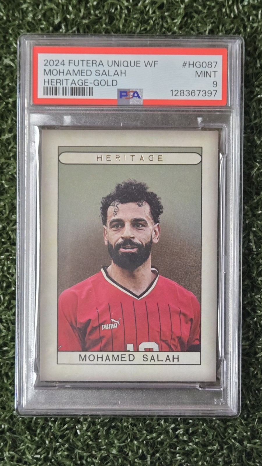 2024 MOHAMED SALAH #'d /35 FUTERA UNIQUE HERITAGE Gold PSA 9 Mint GOAT