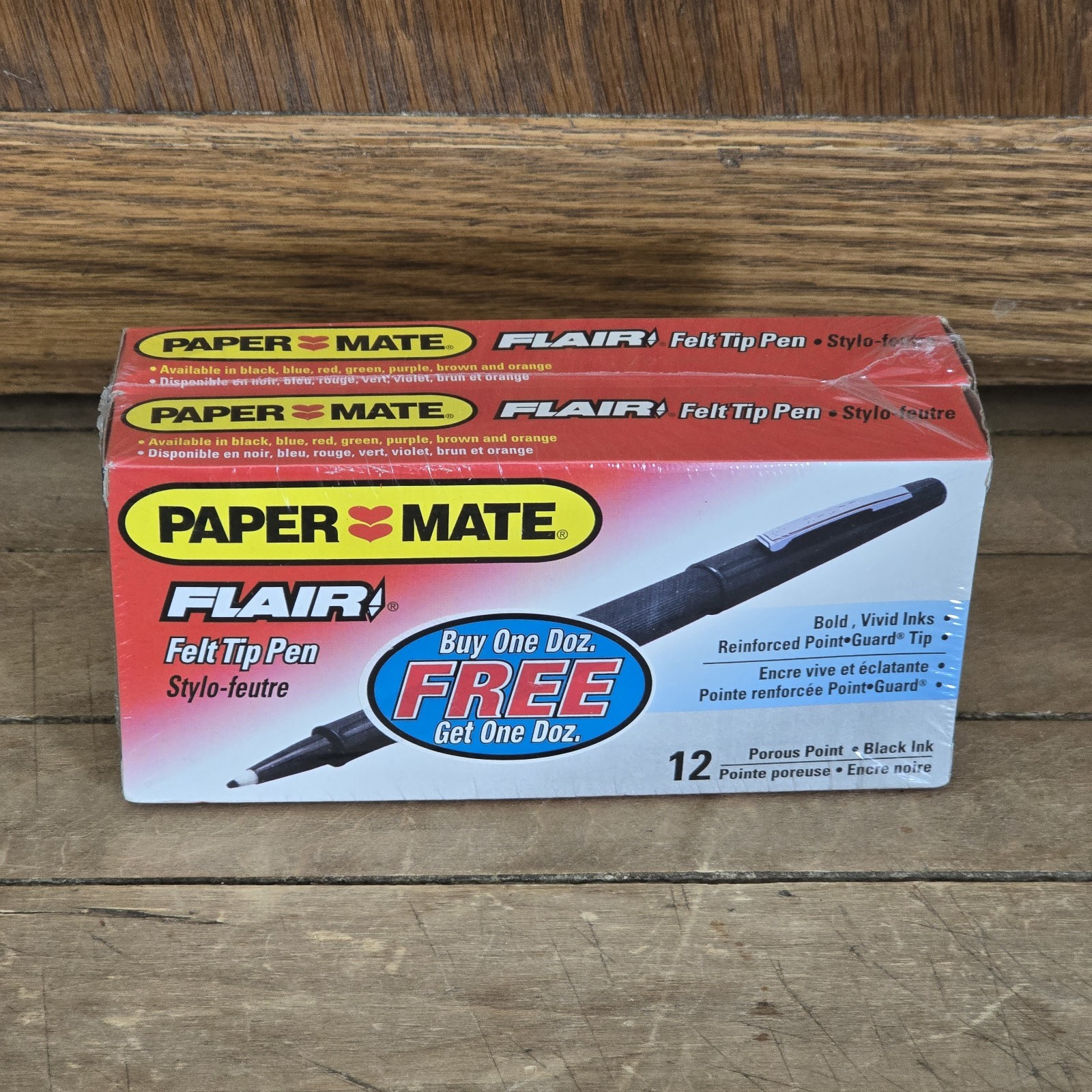 Vtg 1995 Paper Mate Flair Felt Tip Pens Stylo Feature Black Lot of 2 Boxes USA