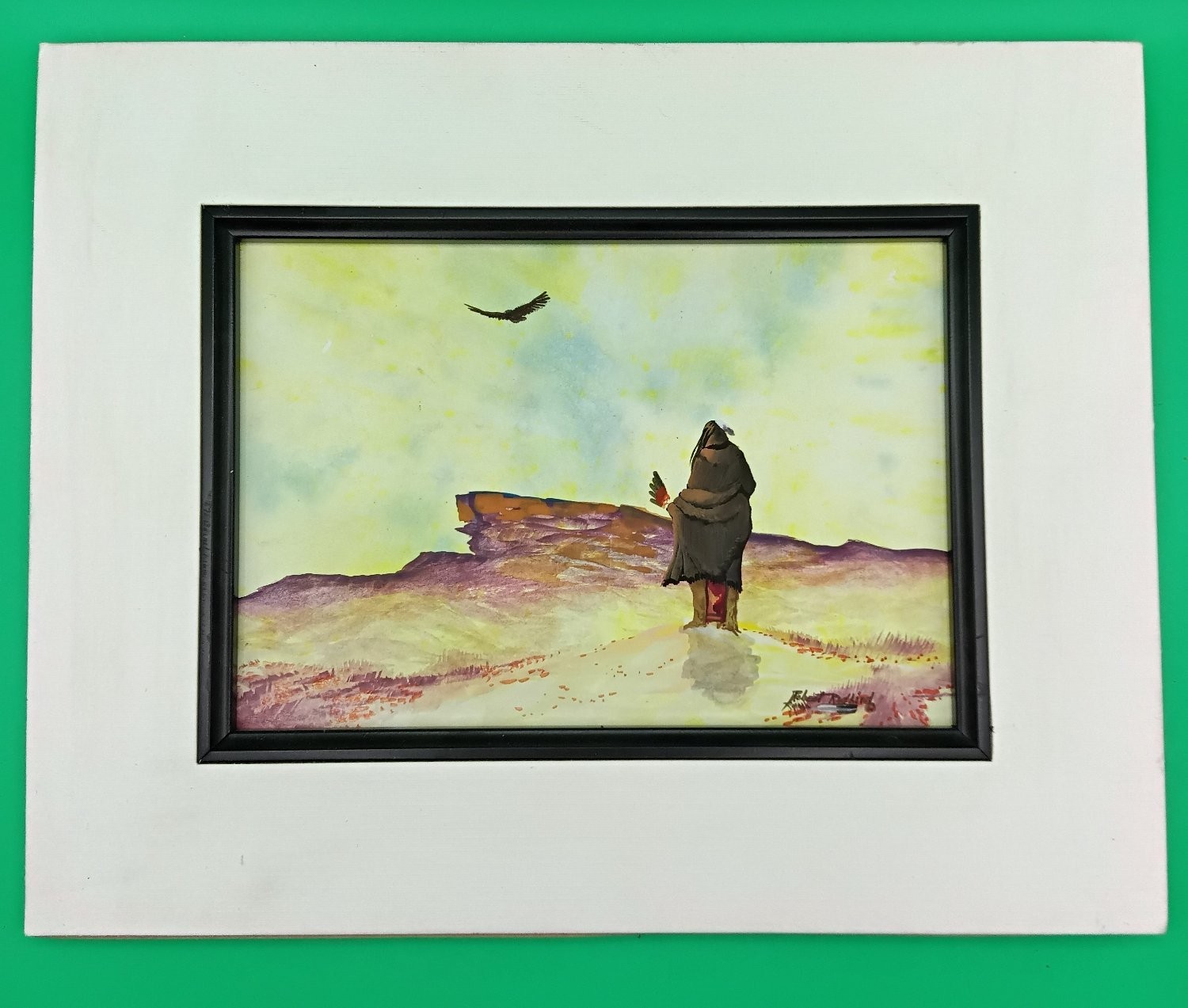 Robert Redbird Original Watercolor Painting Native American Eagle Signed