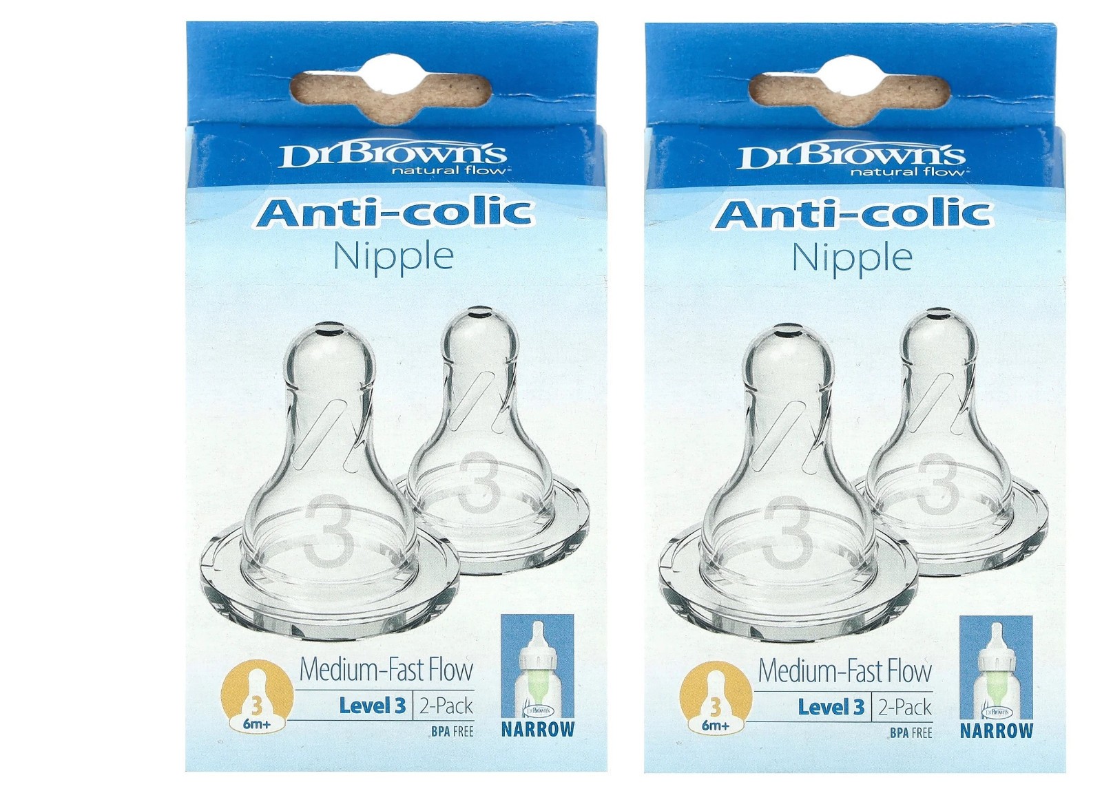 Dr Brown’s Level 3 Narrow Silicone Bottle Nipples 6m+ Medium Fast Flow 4 Count