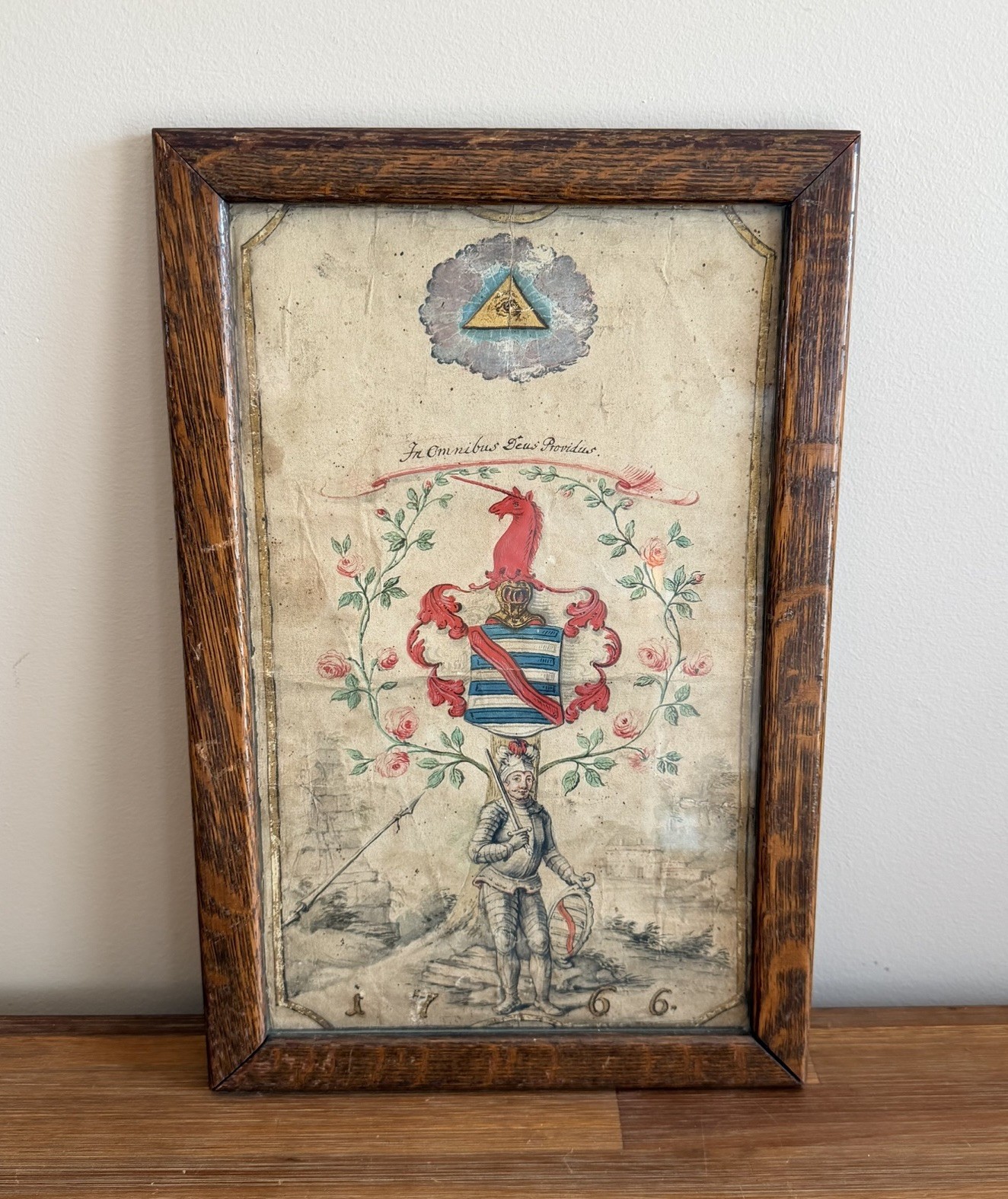 Antique Hand Painted Colored Family Crest Coat of Arms Crest Latin Motto 1767 Antique Hand Painted Colored Family Crest Coat of Arms Crest Latin Motto 1767