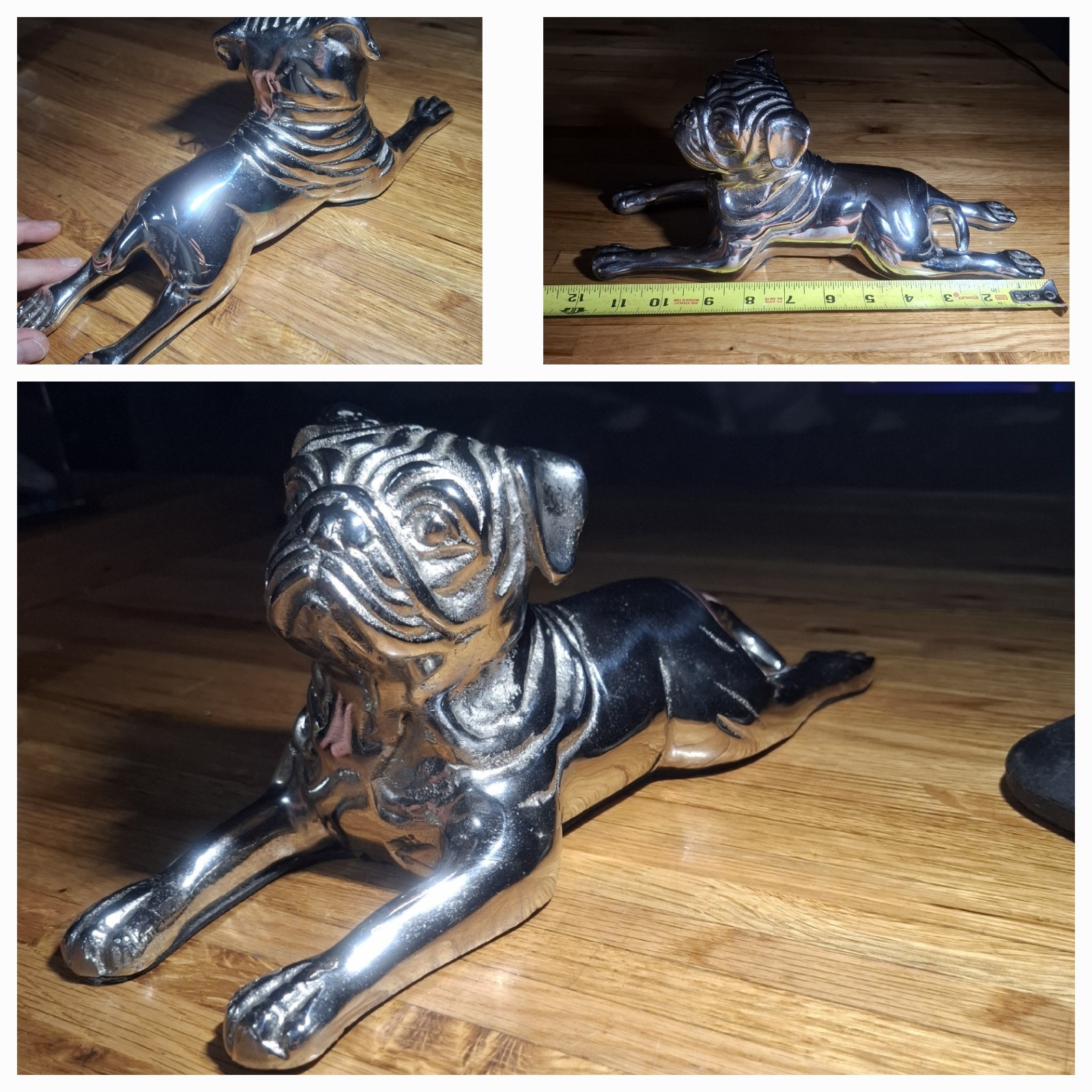 Vintage Aluminum Or cast metal Crafted Figure of Pug Dog 12