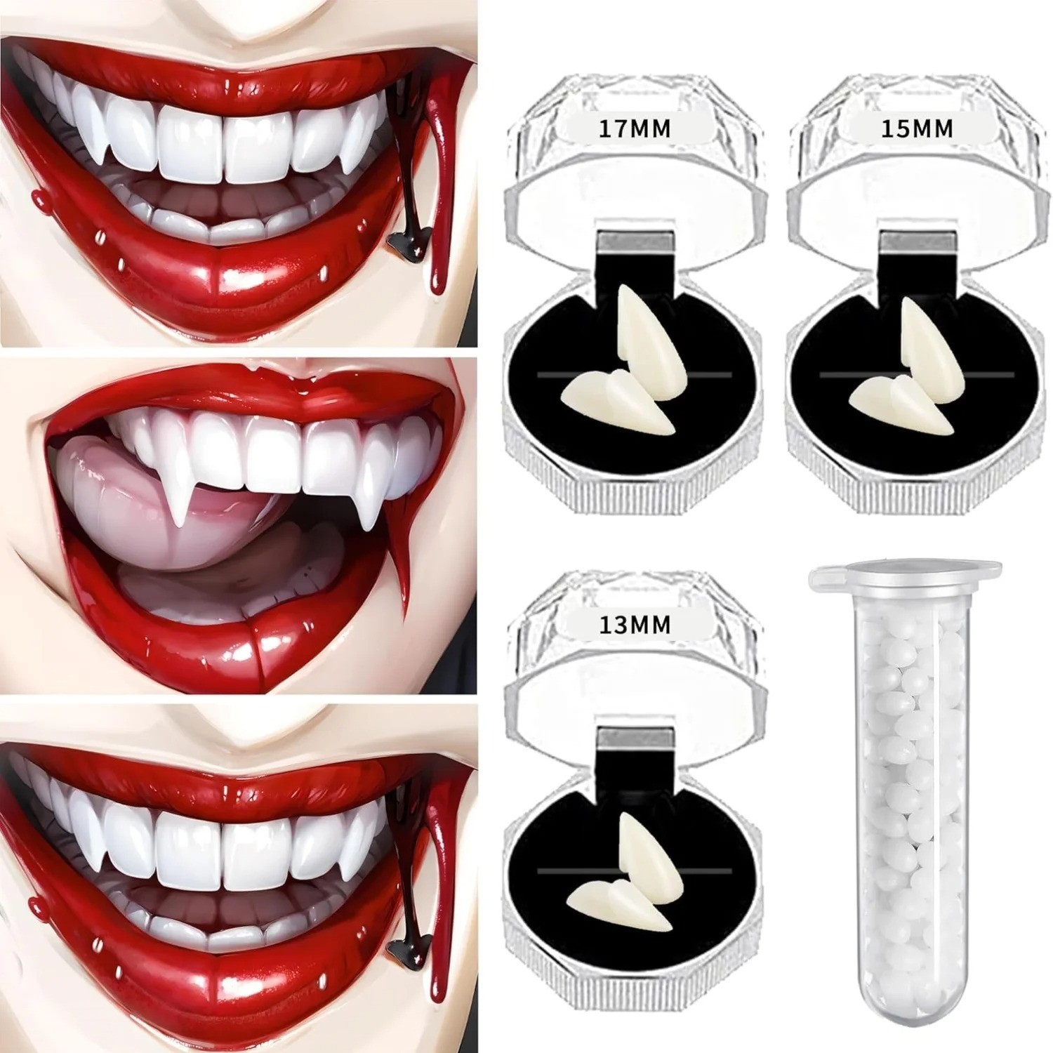 3 Pairs Vampire Fangs Fake Teeth Halloween Cosplay Party Props with Adhesive