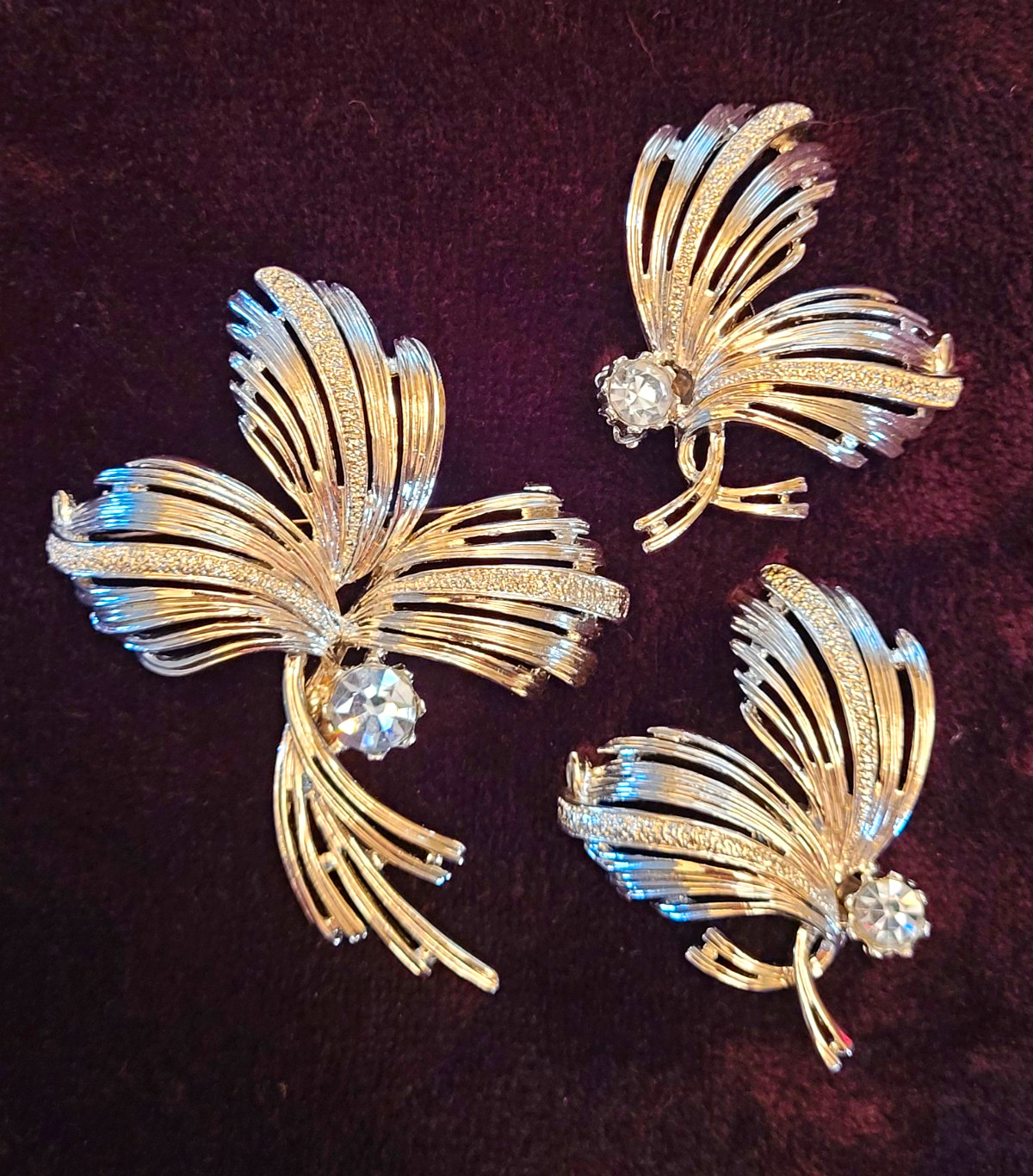Vintage Signed Emmons Demi-Parure Brooch & Clip-On Earrings Rhinestone 1960s