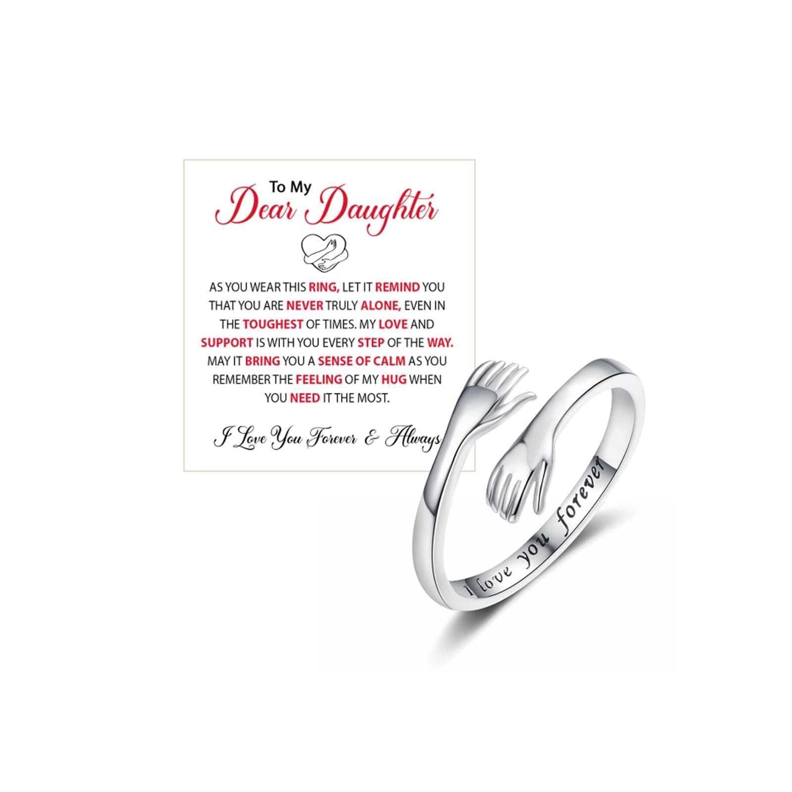 To My Daughter Hug Hope Rings, I Love You Foreve Motivational Stainless Steel S