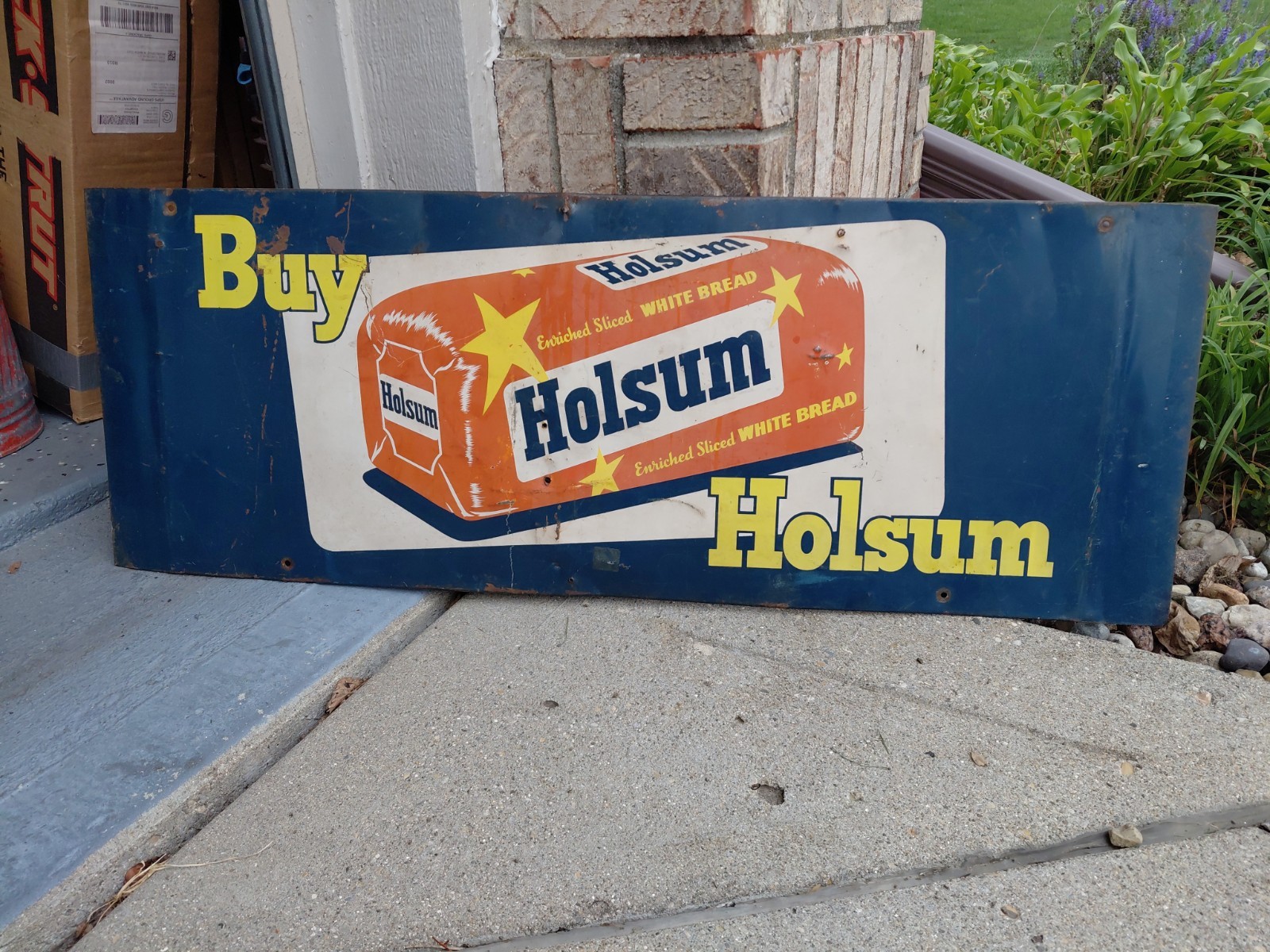 c.1950s Original Vintage Buy Holsum Bread Sign Metal Grocery Country Store Dairy