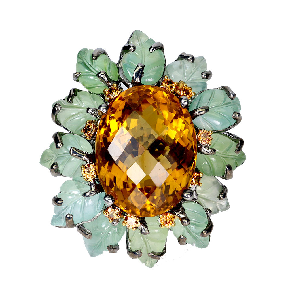 Valentine 925 Silver Ring Oval Citrine 26ct Aventurine Handmade Gemstone Jewelry