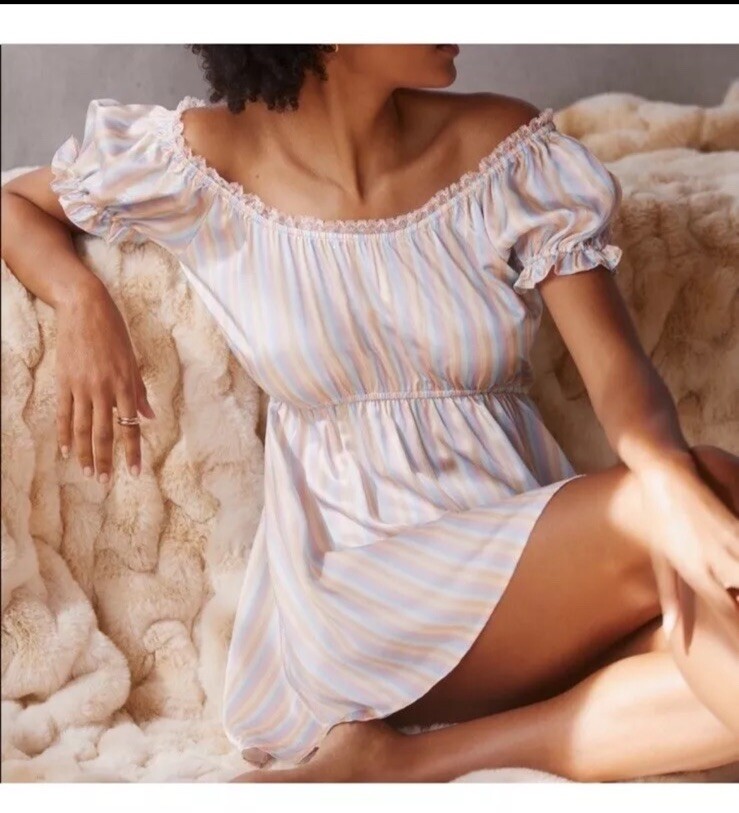 Morgan Lane Ava Smocked Ruffle Pastel Rainbow Stripe Baby Doll Pajama Nightgown