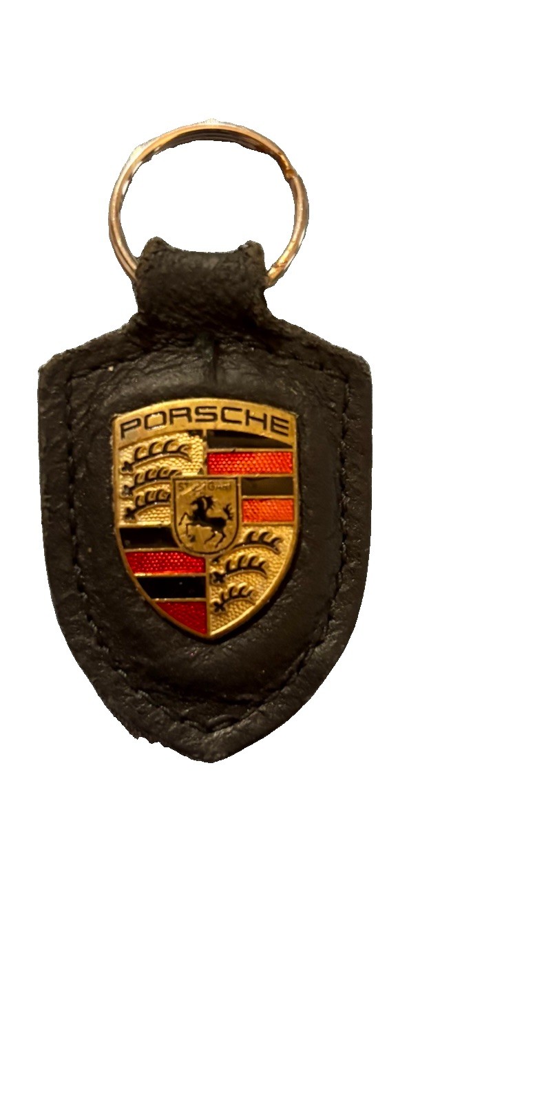 Vintage Porsche 911 Leather Key Ring Chain Holder Black 912 Carrera Stuttgart