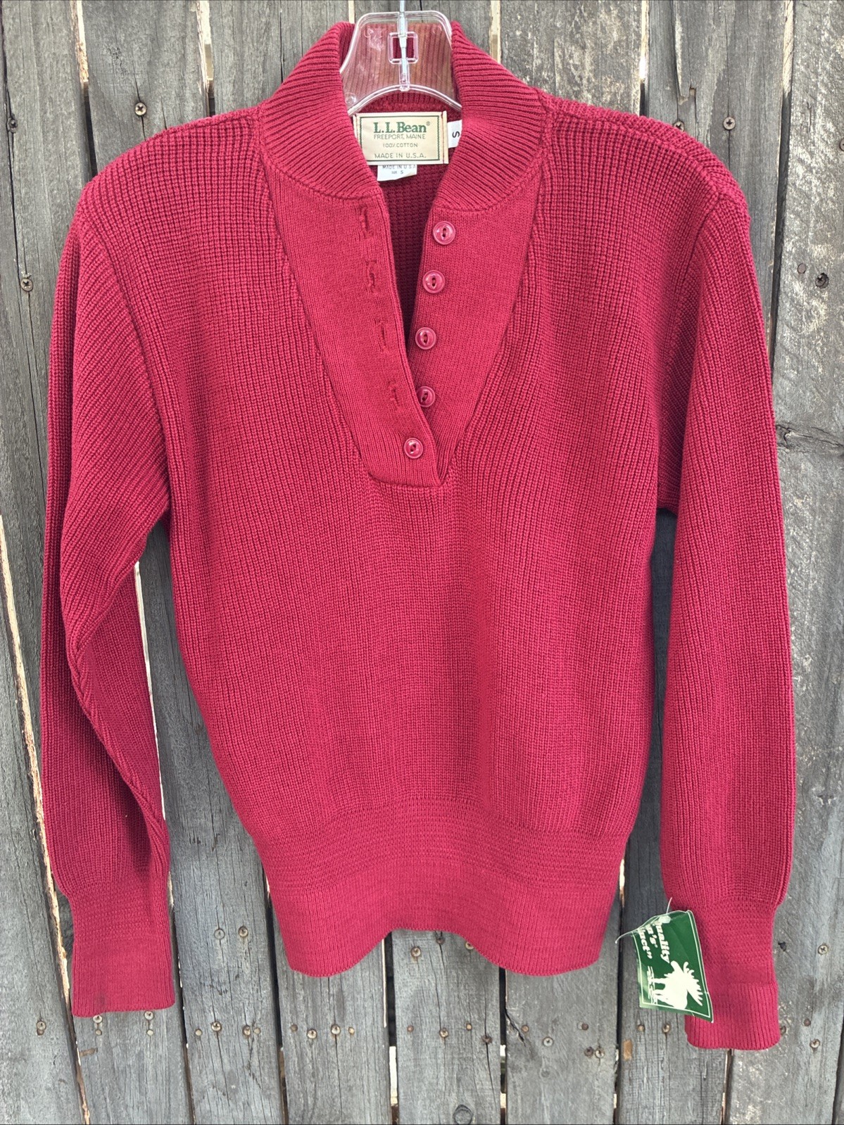 Vintage L.L.Bean 100% Cotton Henley Sweater Red USA NWT Size S
