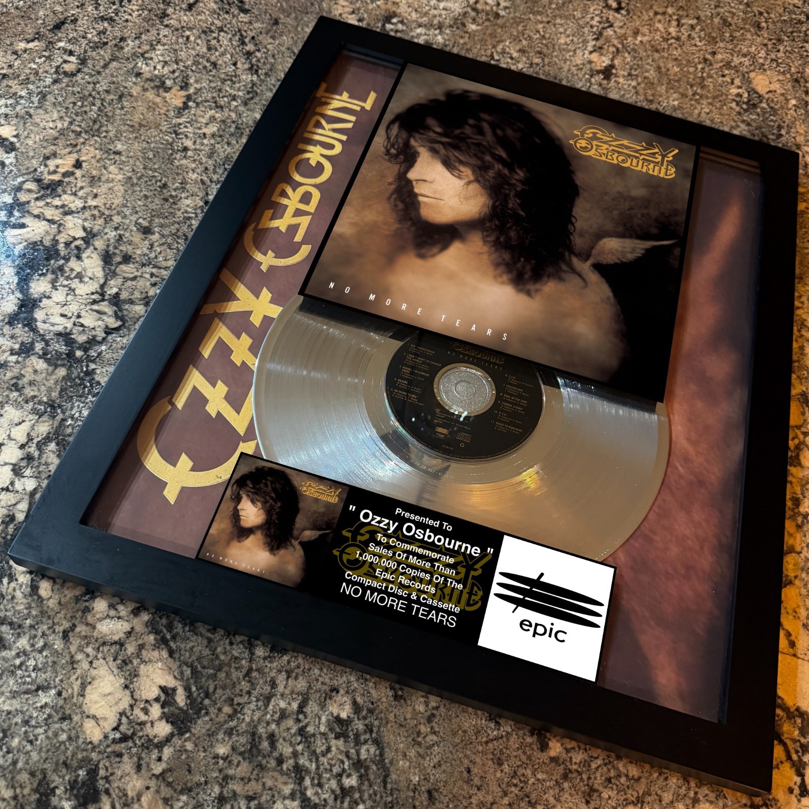 Ozzy Osbourne ( No More Tears ) Platinum Music Award Vinyl LP Record CD