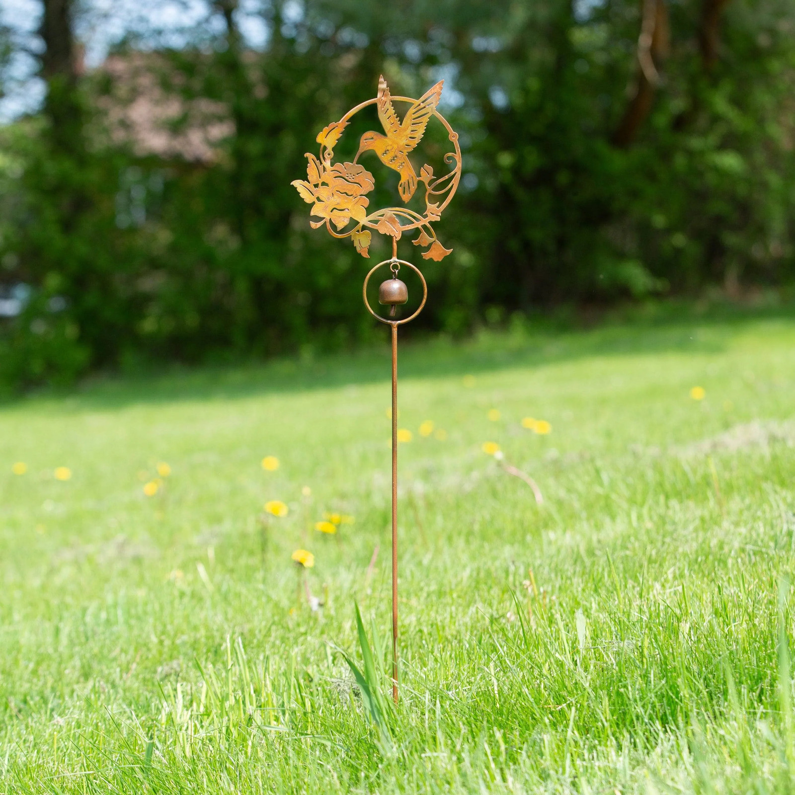 Hummingbird and Lily Garden Stake