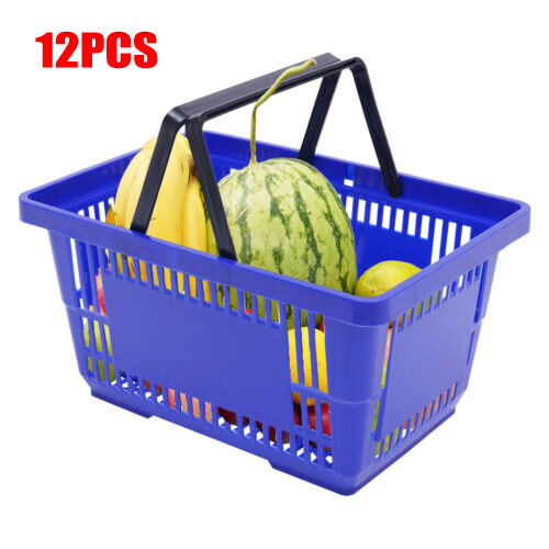 12PCS Mesh Shopping Baskets 18L with Handles Plastic Shopping Basket Portable