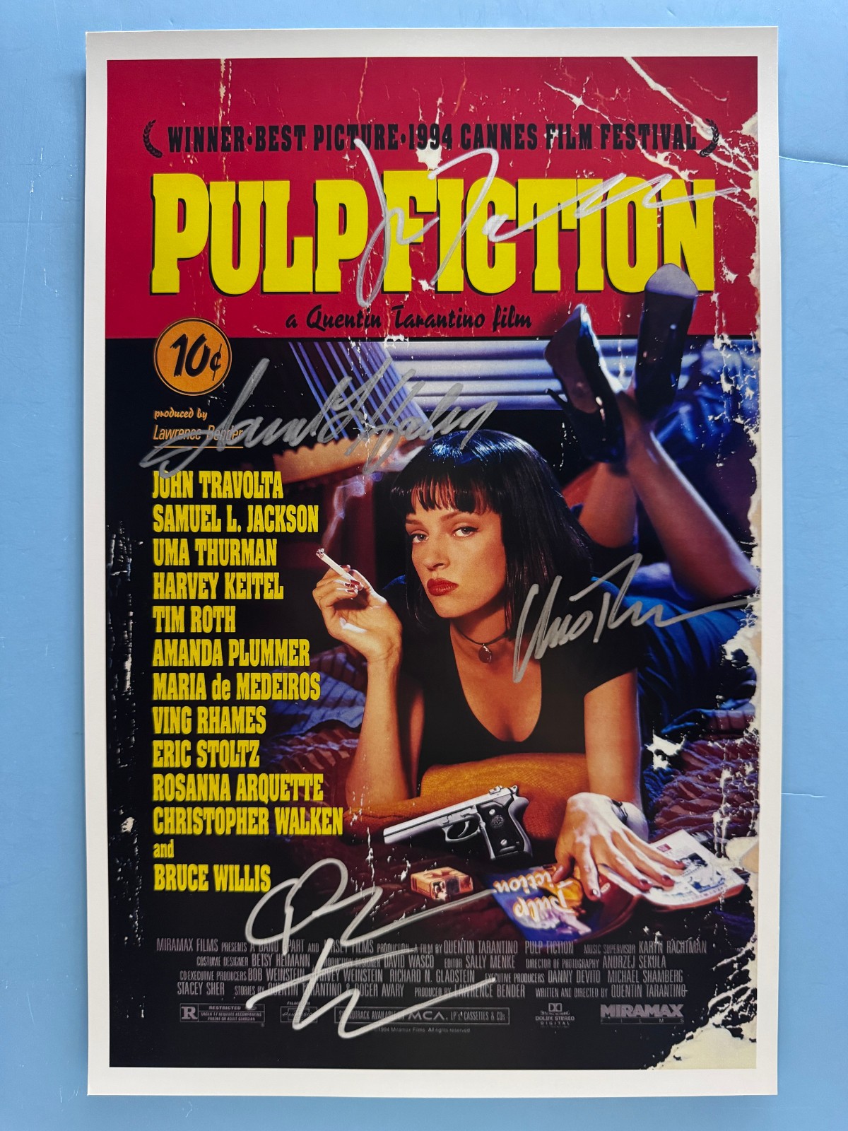 PULP FICTION MOVIE POSTER 11x17 SIGNED BY 4 AUTHENTICATED wCOA 