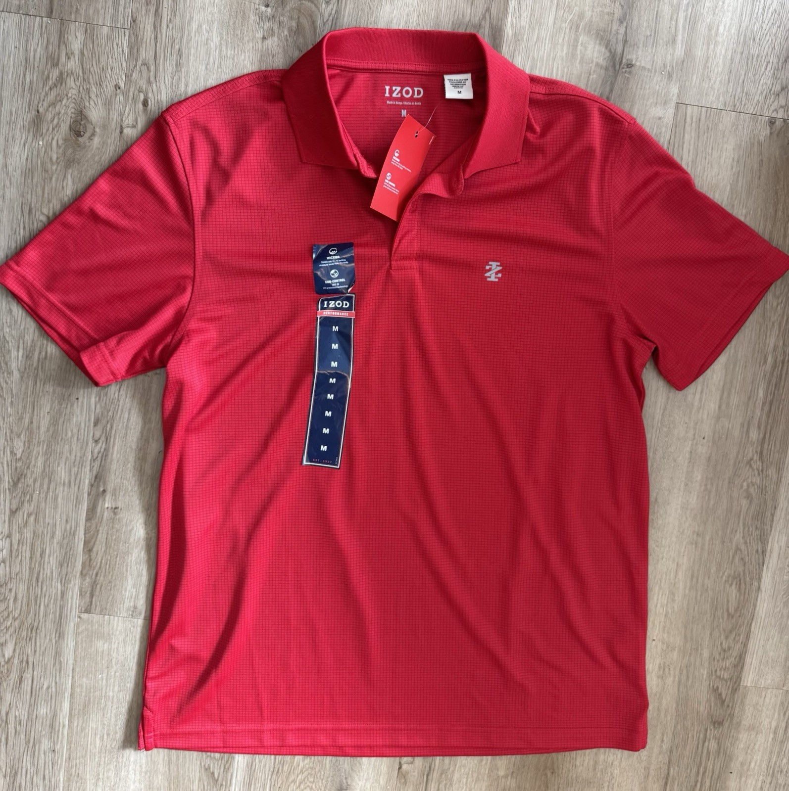 IZOD Performance Men\'s Moisture Wicking UV Red Short Sleeve Polo Shirt M
