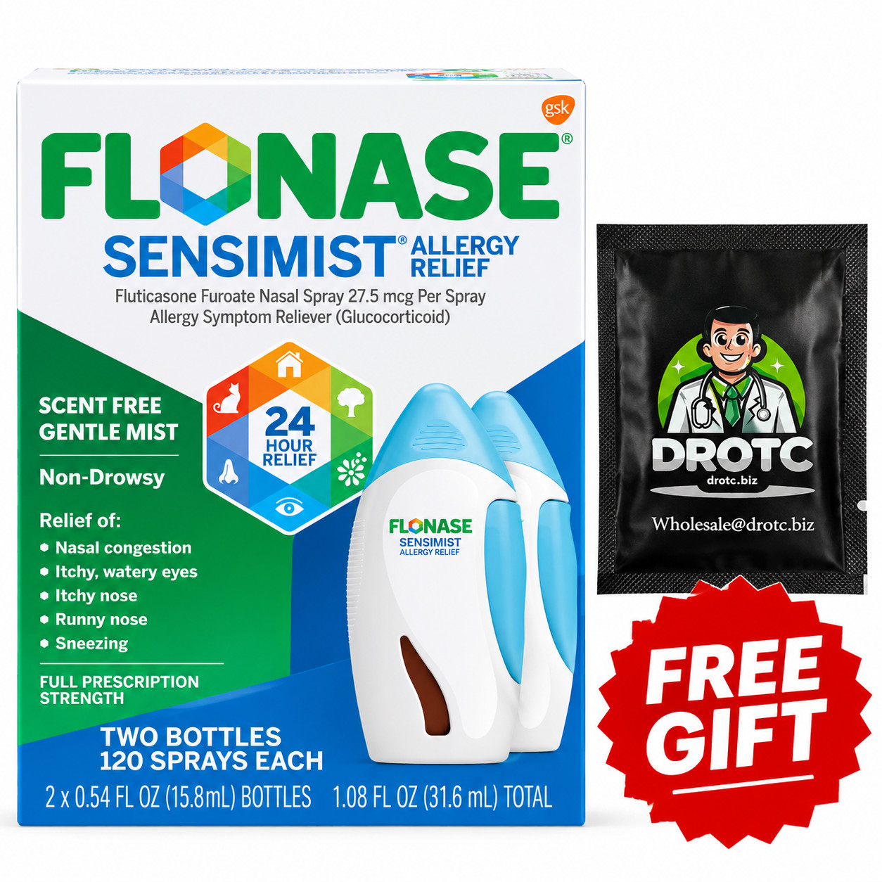Flonase Sensimist Allergy Relief Nasal Spray 120 Each Twin Pack + Free Wipe 6/27