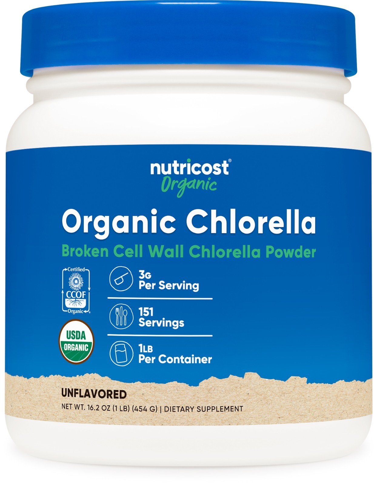 Nutricost Pure Organic Chlorella Powder 1 LB - 151 Servings, Nutrients & Fiber