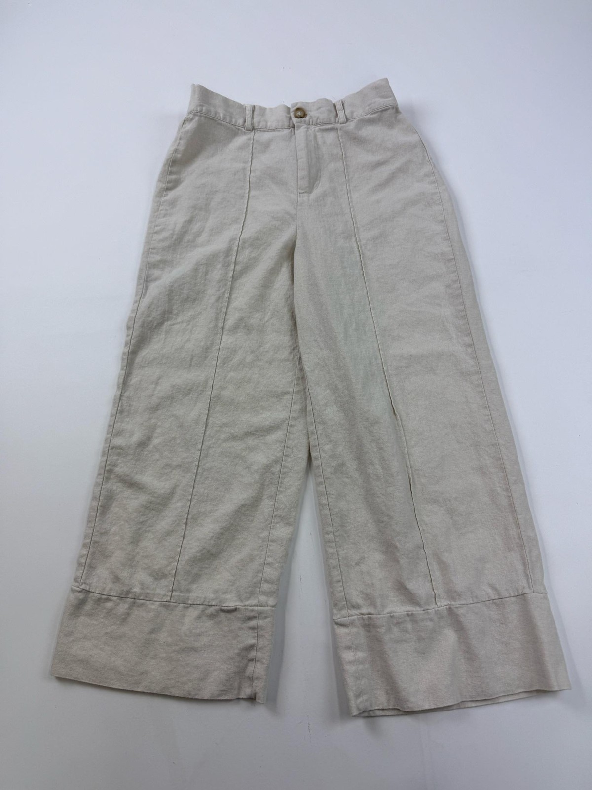 Joie Pants Womens Small Beige Linen Wide Leg Crop Elastic Waist Pull On Summer