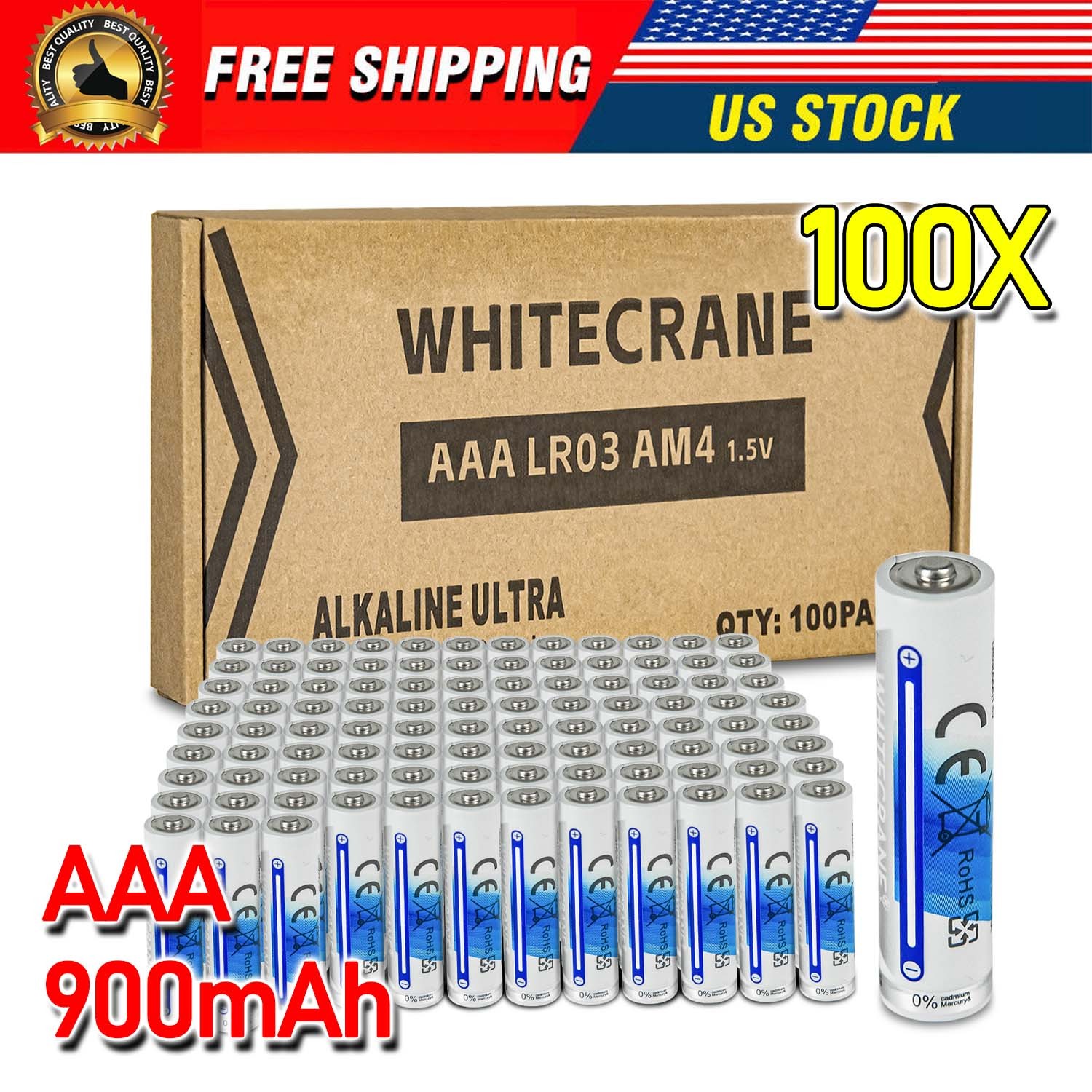 WHITECRANE 100pcs AAA Batteries Extra Heavy Duty1.5v Lots New Fresh