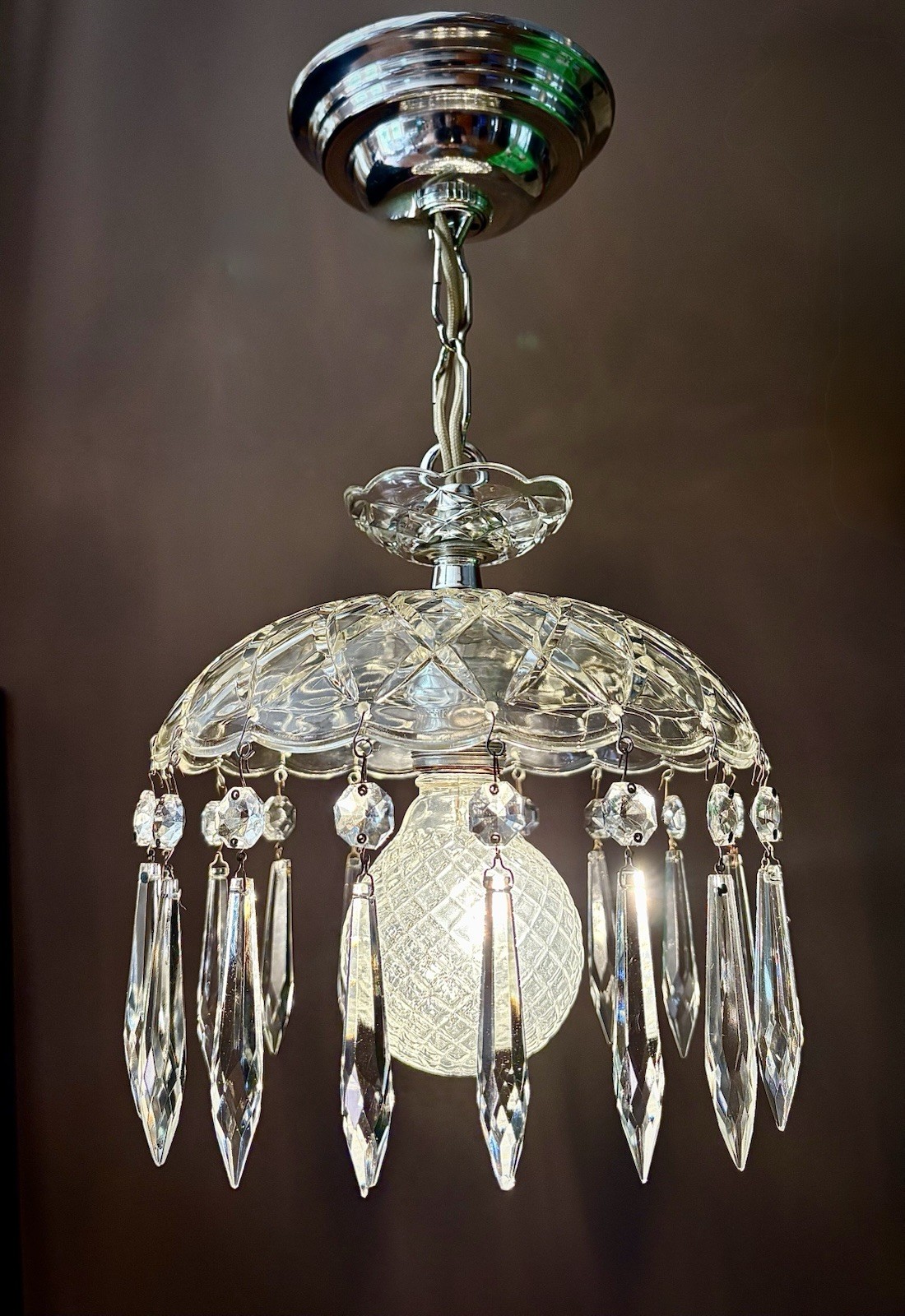 Antique Original 1930s 40s Crystal Glass Petite Mini Victorian Chandelier Light