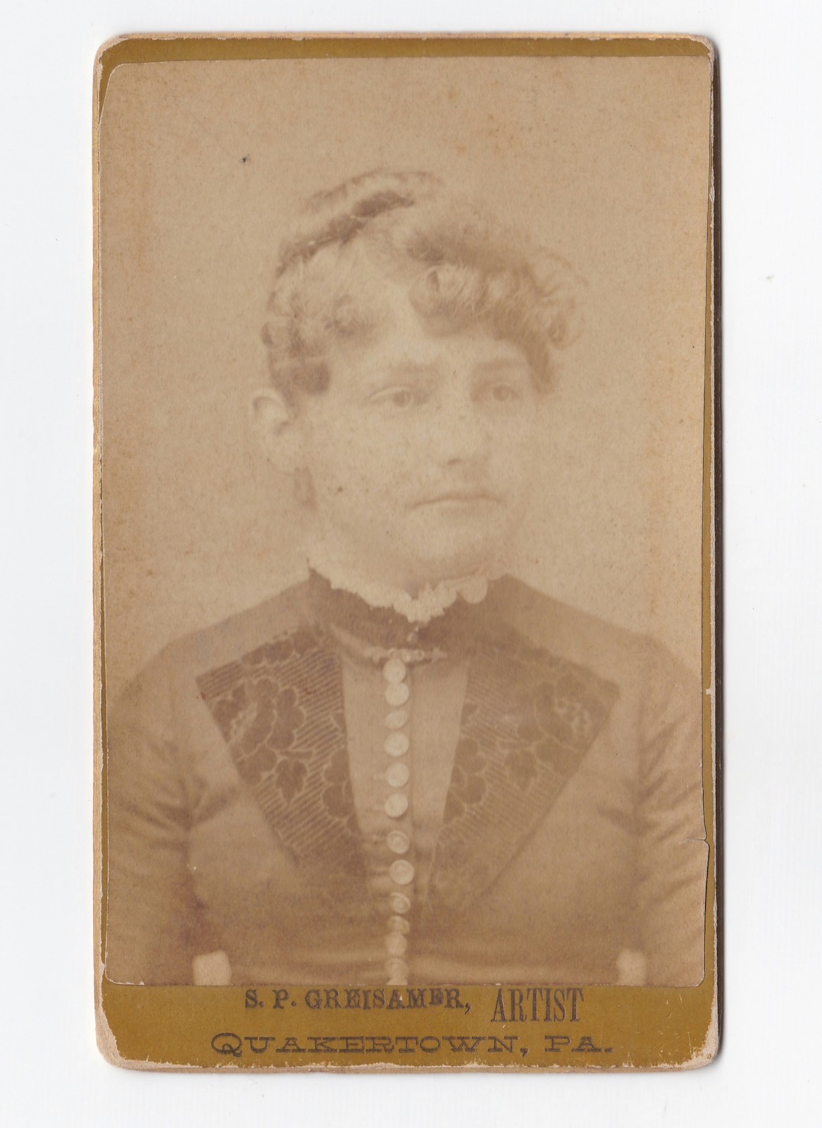 Antique CDV Photo Of Young Woman Posing For Studio Photo Wearing Button Up Dress