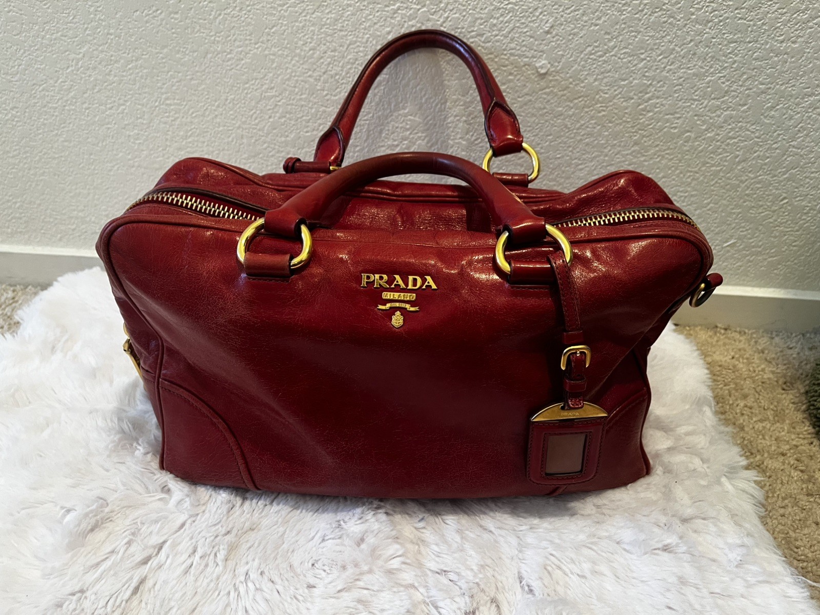 Prada Vitello Shine Satchel Bauletto handbag Red