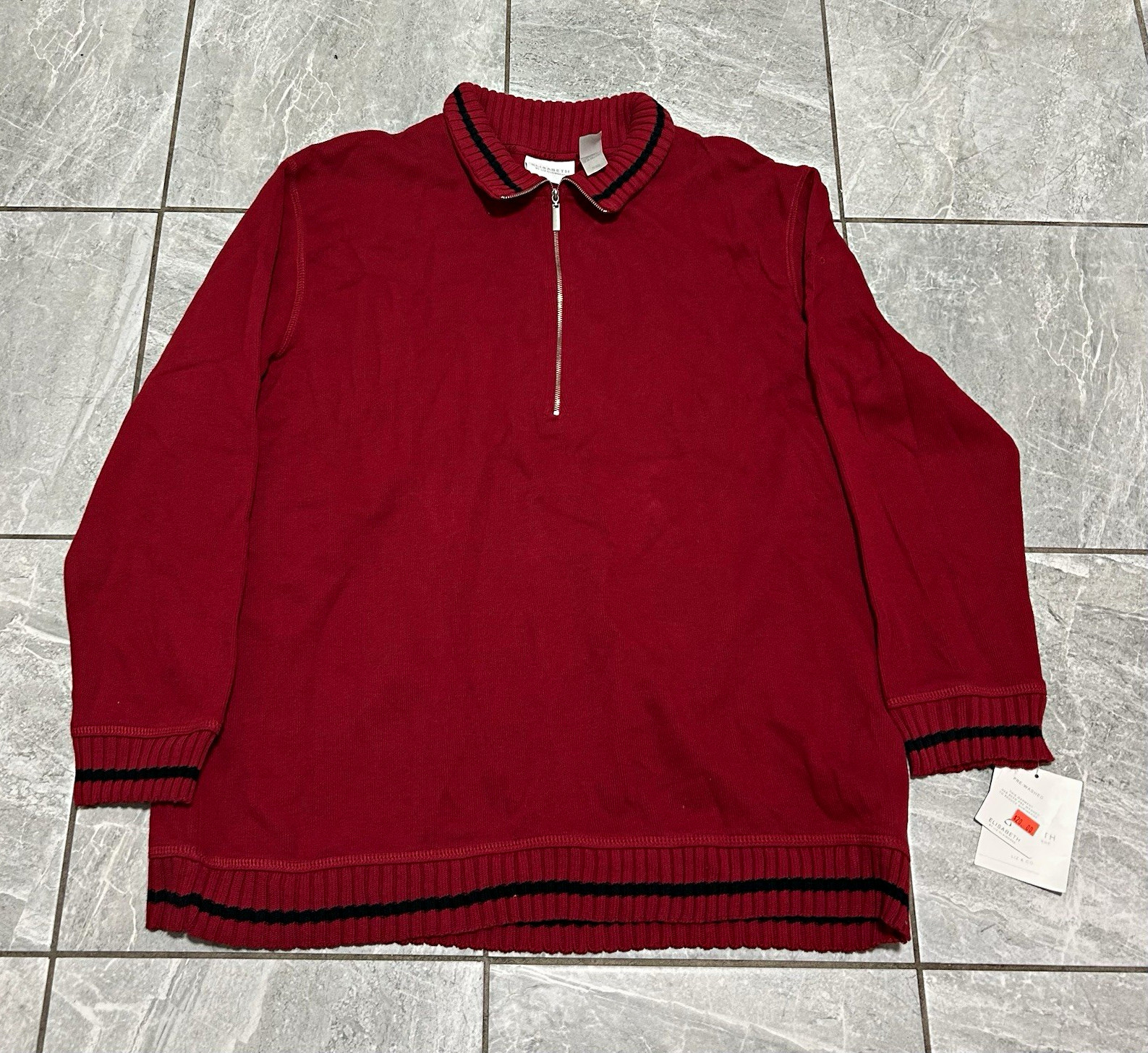Vintage Elisabeth Liz Claiborne 1X Red Quarter Zip Pullover Cotton NWT
