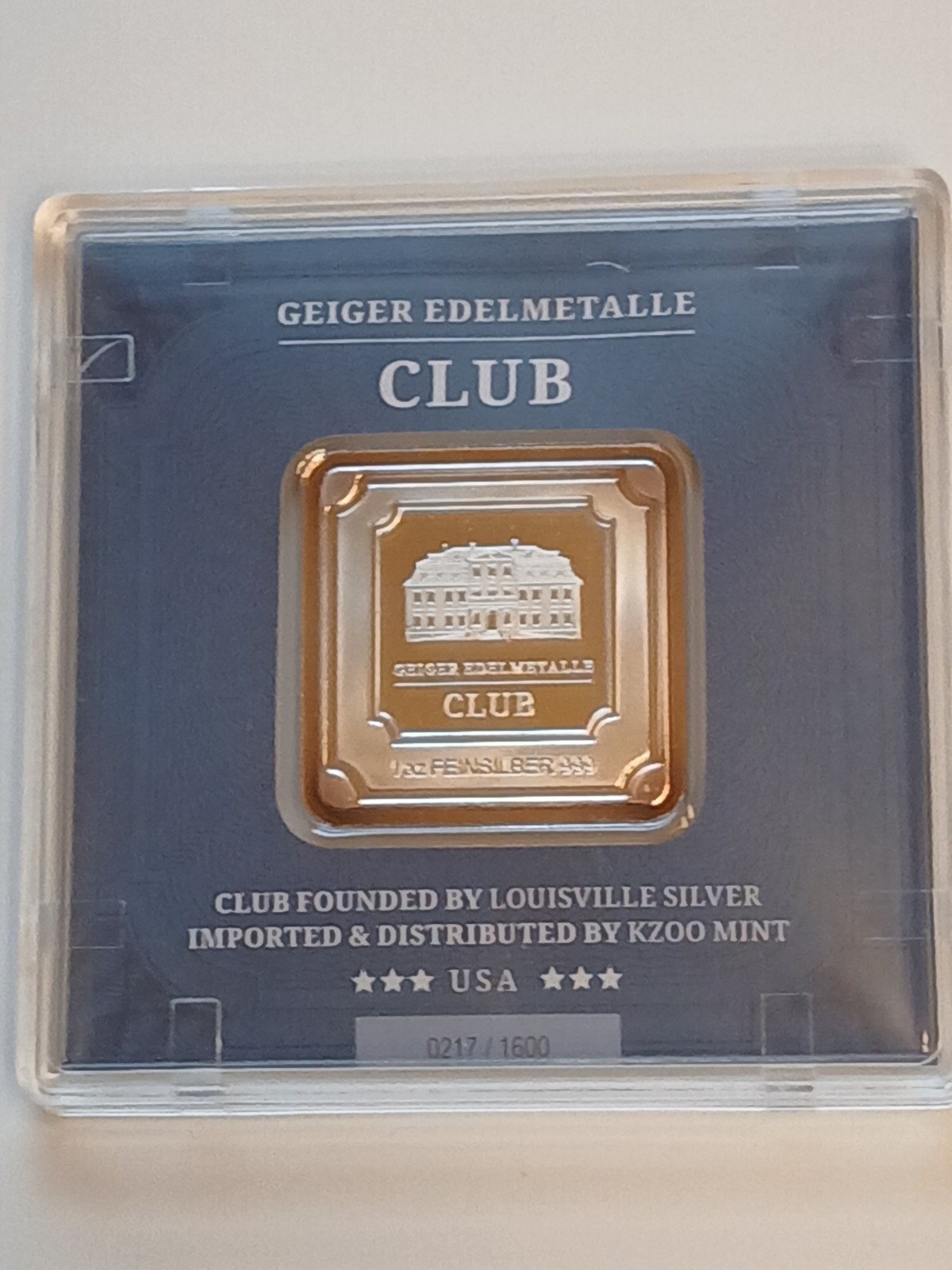 Rare Certified Geiger Club Edelmetalle 1 oz limited edition in assay 217/1600 Rare Certified Geiger Club Edelmetalle 1 oz limited edition in assay 217/1600