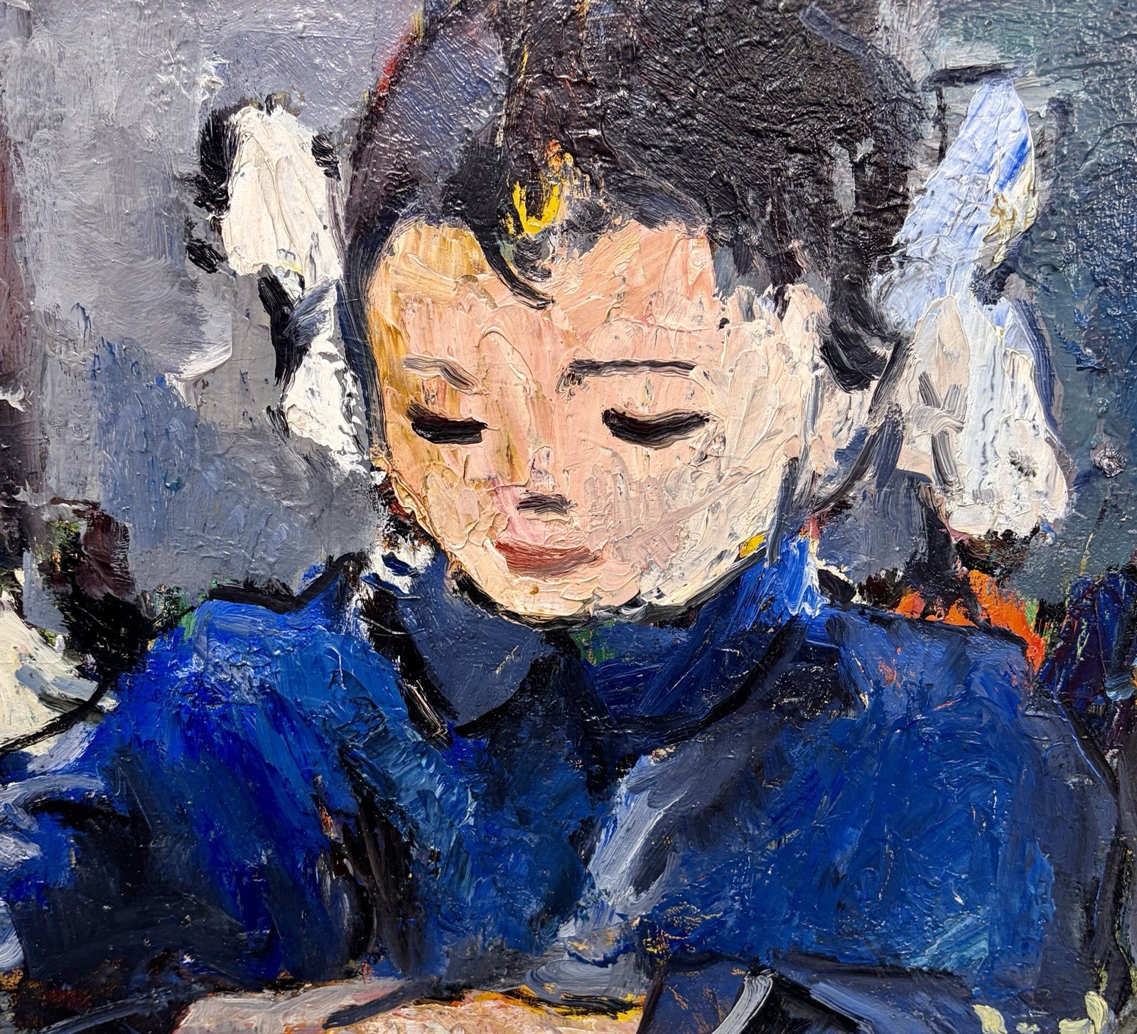 Vintage Oil Little Girl Reading Signed Romanian Stamp/Luigi Corbellini?? Vintage Oil Little Girl Reading Signed Romanian Stamp/Luigi Corbellini??