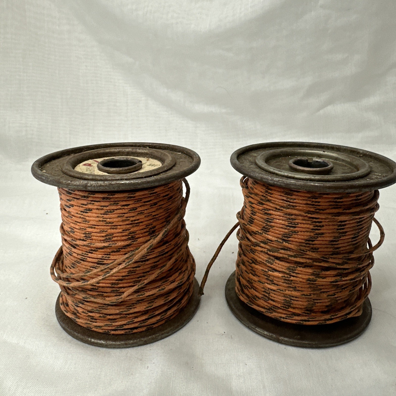 1952 Philadelphia Insulated Wire Spool Orange Cloth Covered Lot (2) Radio Guitar 1952 Philadelphia Insulated Wire Spool Orange Cloth Covered Lot (2) Radio Guitar