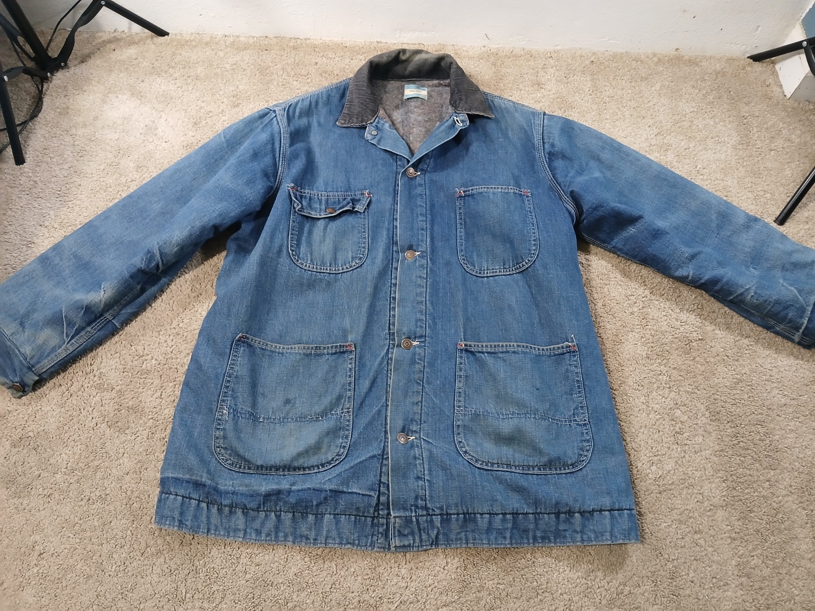 Vtg Sears Blanket Lined Work Leisure Denim Chore Jacket Coat Sz L