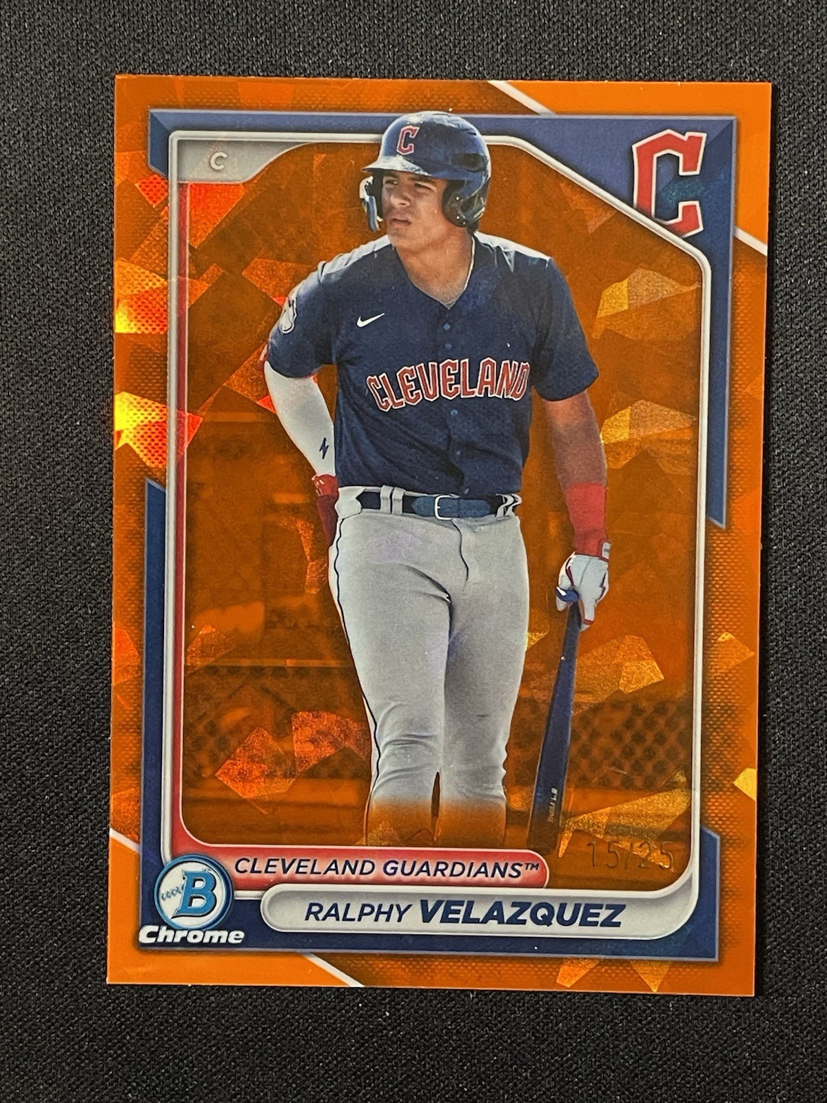 2024 Bowman Sapphire Orange /25 Ralphy Velazquez Chrome BCP-28 Guardians 2024 Bowman Sapphire Orange /25 Ralphy Velazquez Chrome BCP-28 Guardians