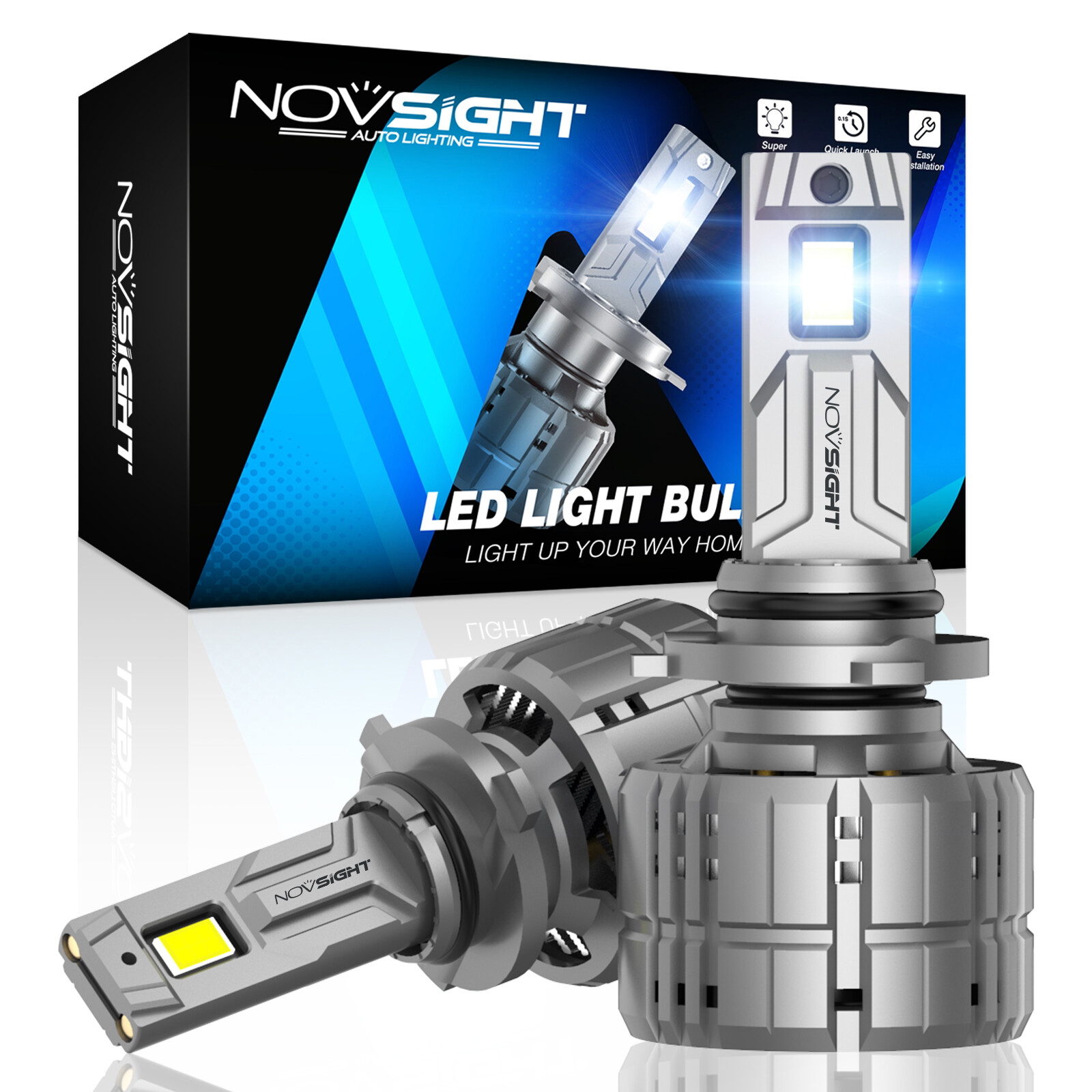 NOVSIGHT Pair 200W 9006 HB4 LED Headlight Bulbs Kit High Low 40000LM 6500K White