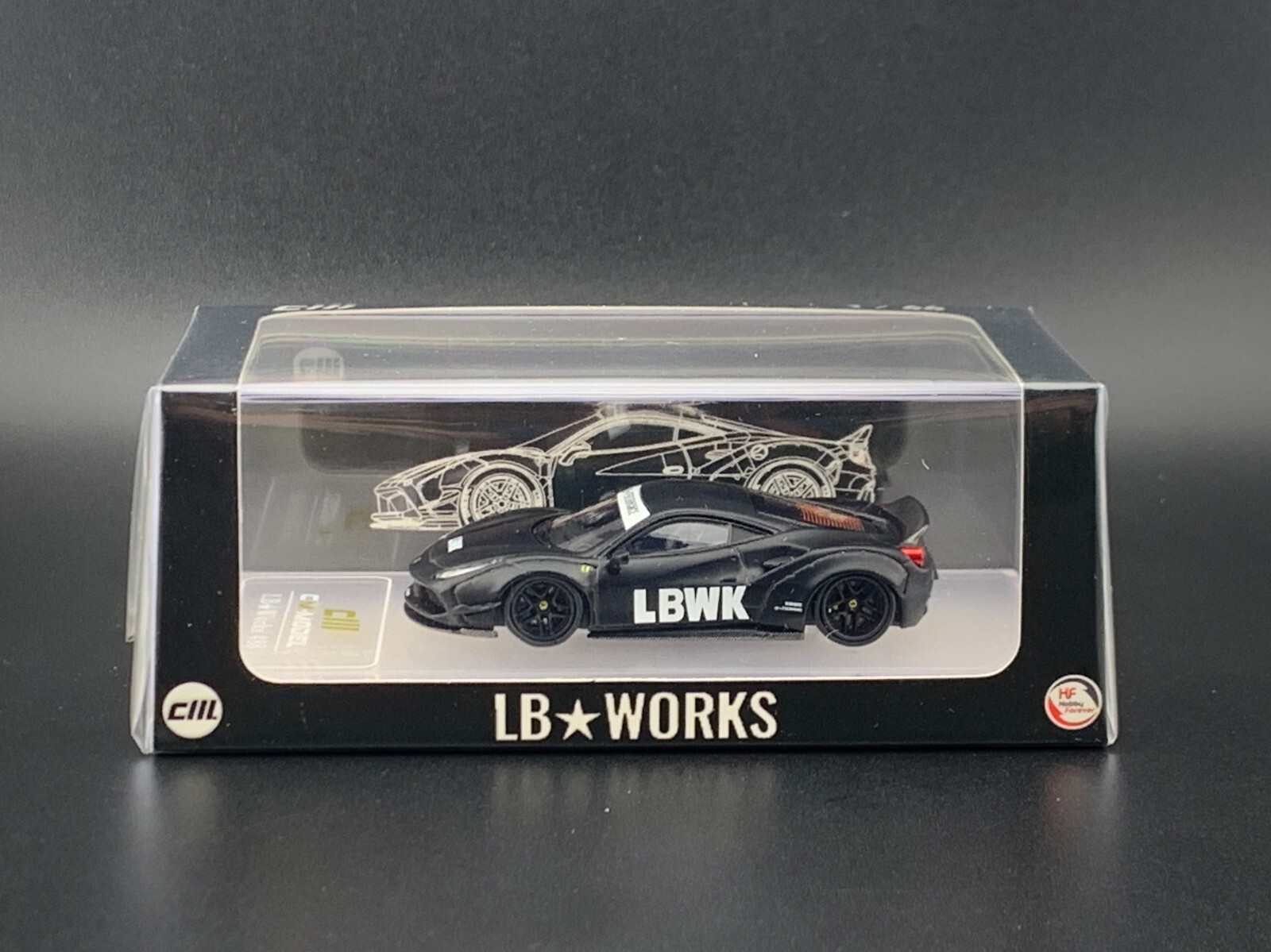 CM Model LBWK Liberty Walk 488 Widebody Matted Black with Carbon 1/64