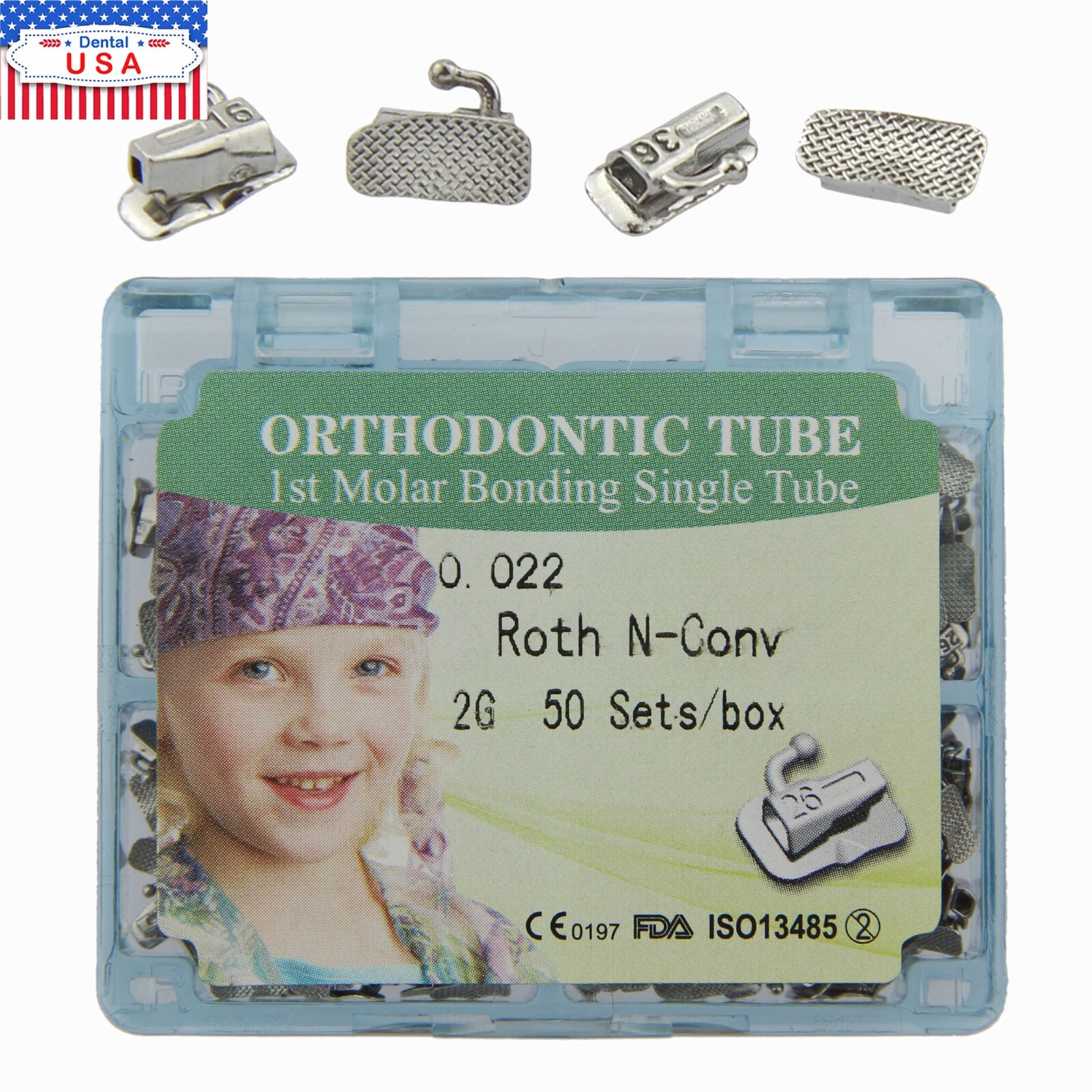 50 Sets Tubos bucales Dental Orthodontic Buccal Tubes 1st 2nd Molar Roth MBT 022