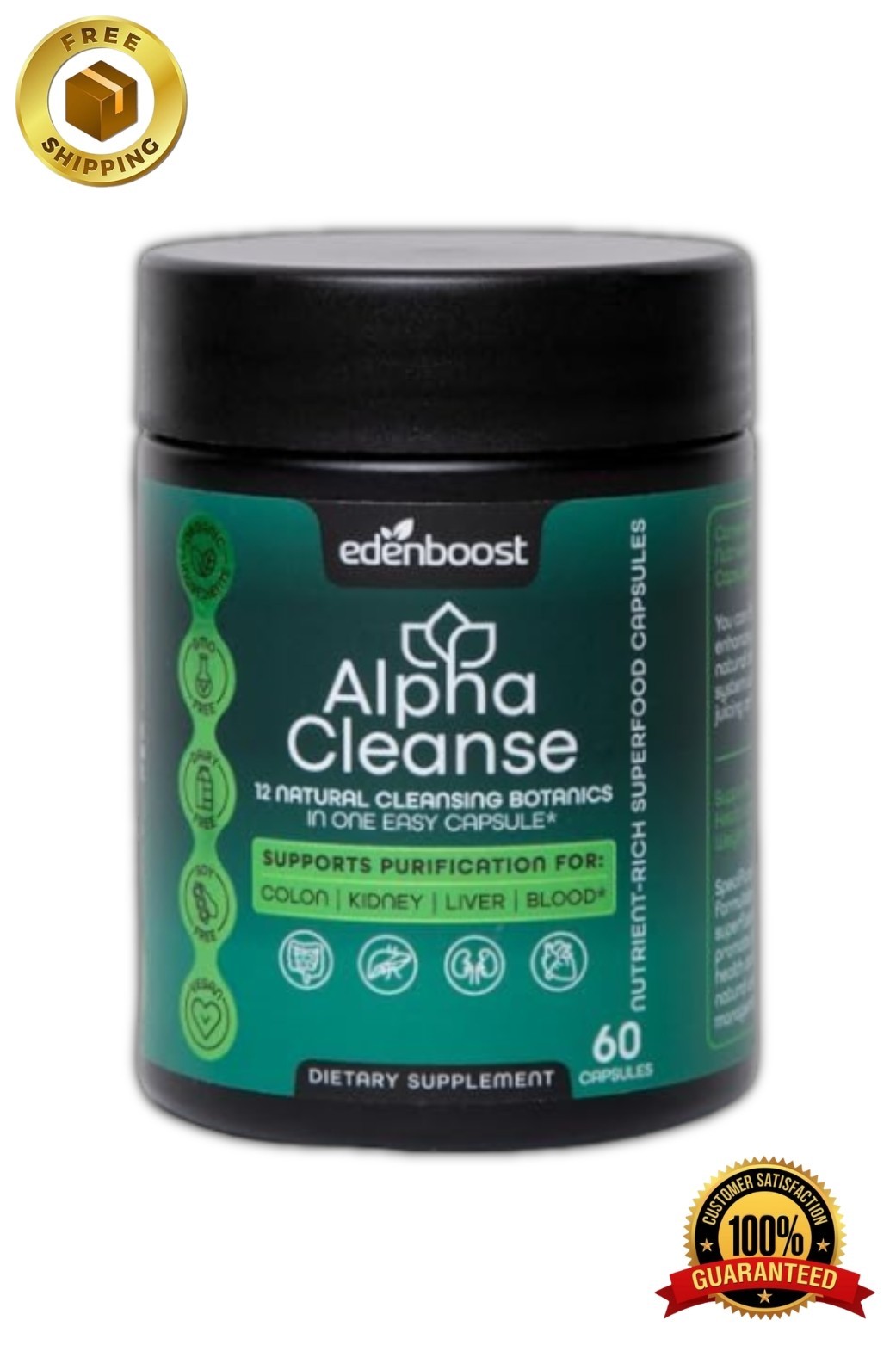 EdenBoost Alpha Cleanse Detox Support – Colon, Liver, Kidney & Blood - 60 CAPS