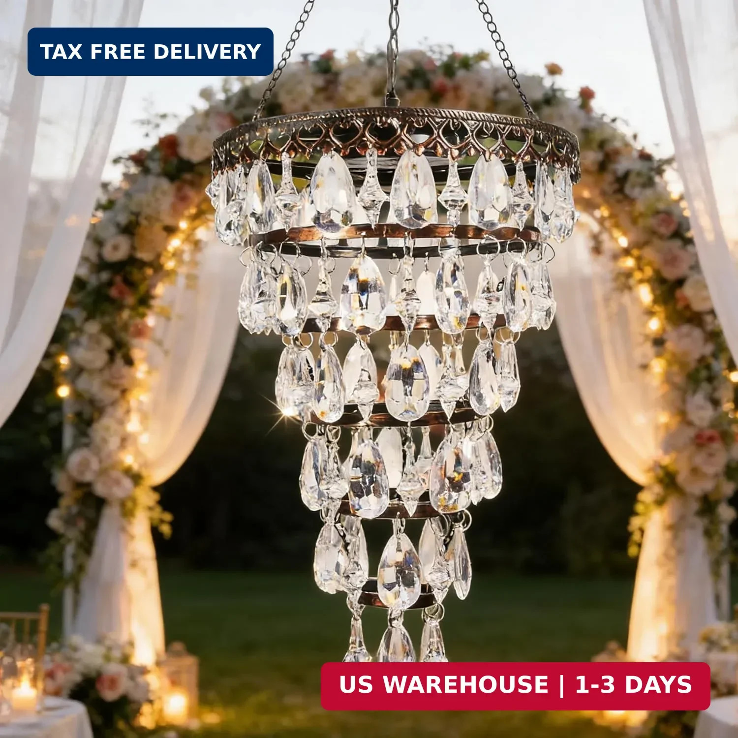 Solar Hanging Crystal Chandelier Outdoor Waterproof Garden Light | Acrylic Beads