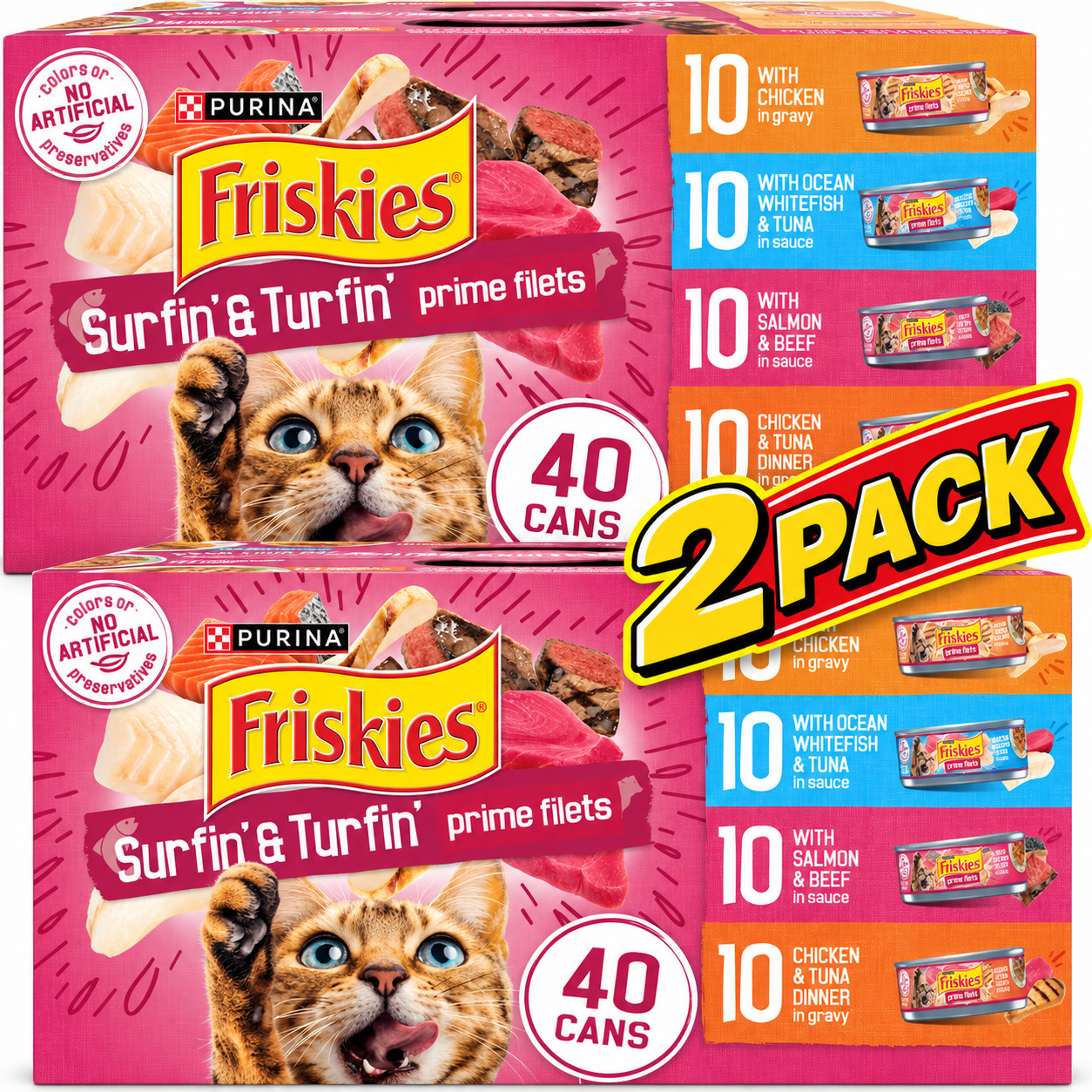 2PACK-Purina Friskies Surfin' & Turfin' Variety Pack Wet Cat Food 5.5 oz 40 Cans
