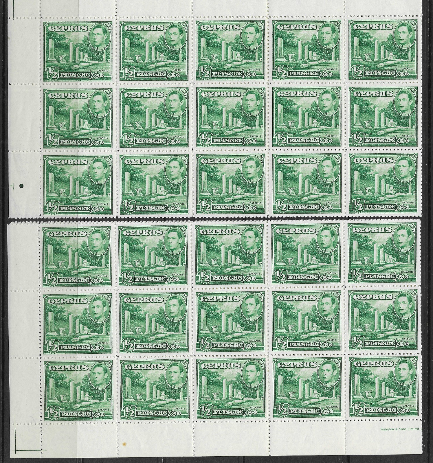 Cyprus 1938-51 GVI 0.5pi Salamis SG152 2 x Half Sheet MNH Cat£165 (60v)