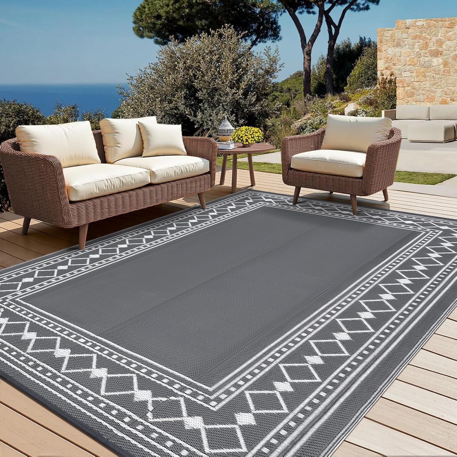 8x10 ft Patio Rug Plastic Straw Waterproof Reversible Carpet Outdoor RV Camping
