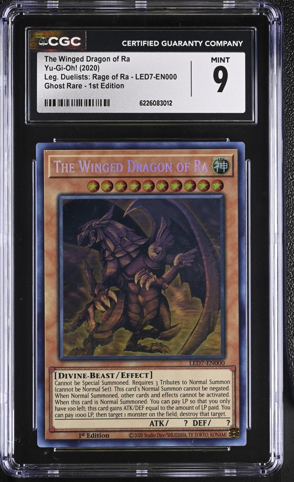 2020 Yu-Gi-Oh The Winged Dragon of Ra LED7-EN000 Ghost Rare CGC 9 MINT