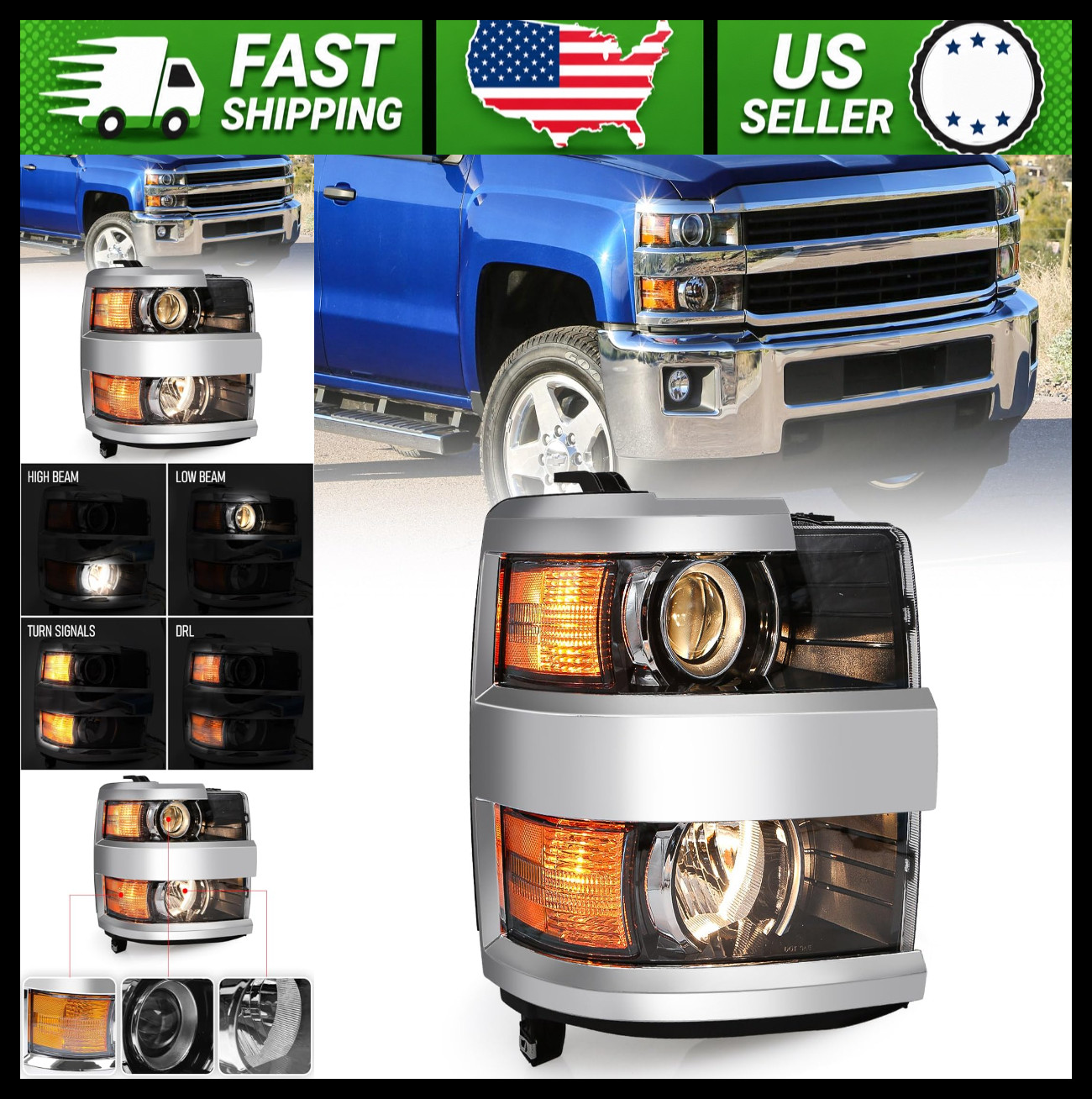 Huray Right Headlight Assembly for Chevy Silverado 2500HD 3500HD 2015-2019