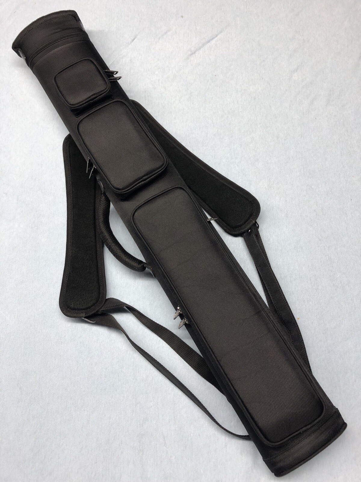 J&J  Black 3 Butt 4 Shaft 3x4 / 2x5 Duranylon Pool Cue Case With Backpack Straps